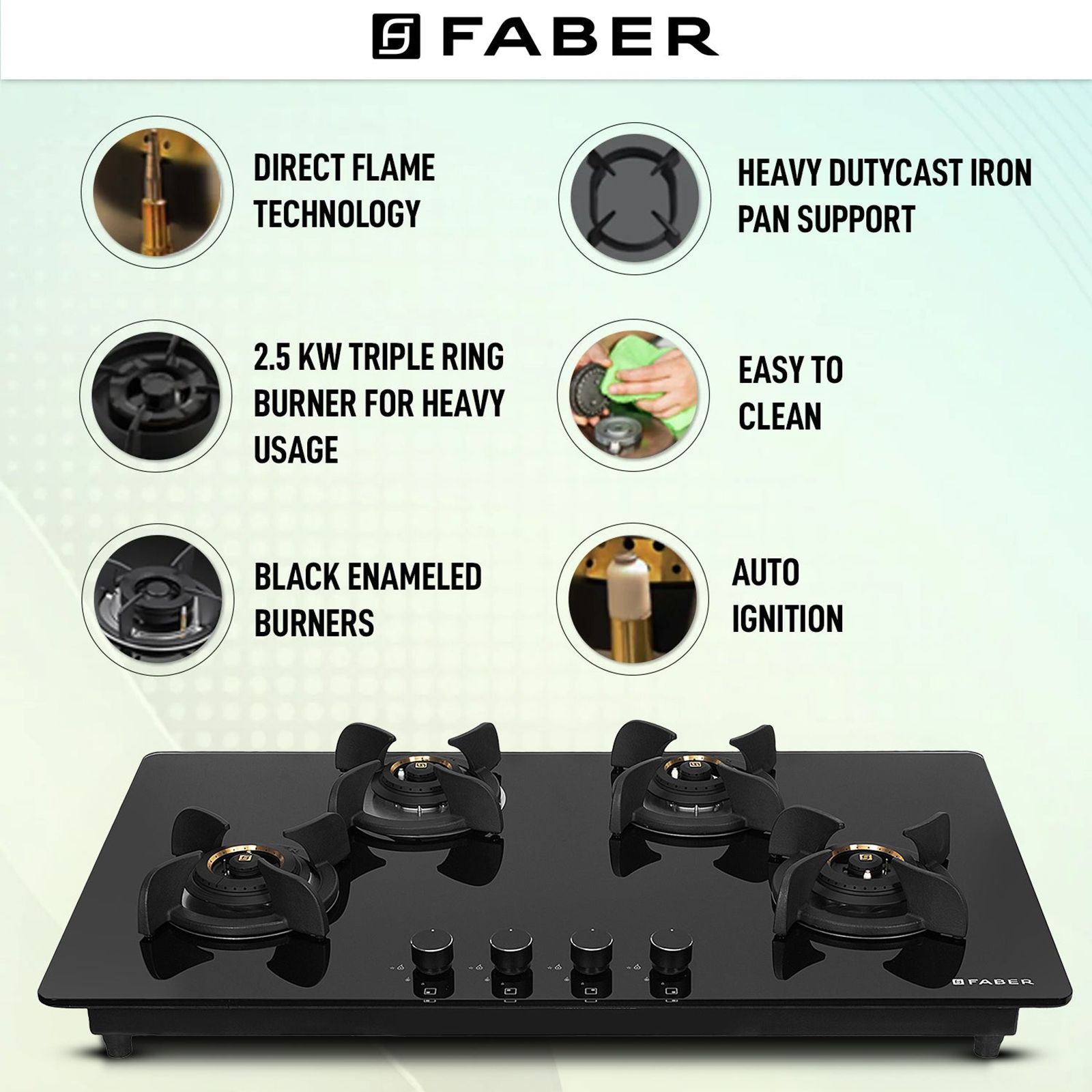 Faber Ultima Plus HT904 CRS BR CI AI Toughened Glass Top 4 Burner Automatic Electric Hob (Premium Quality Knob, Black)_11