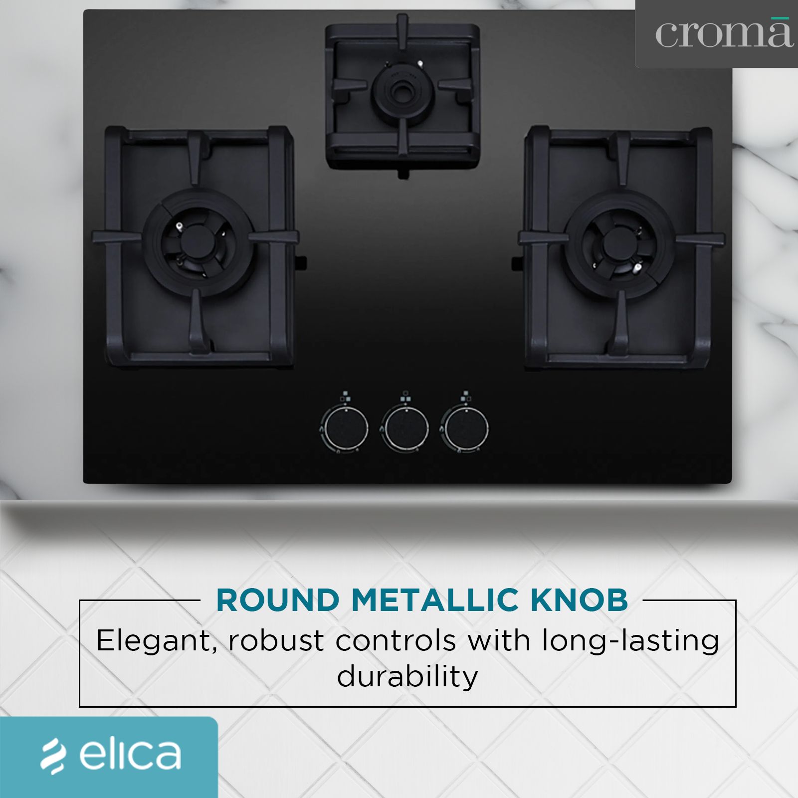 Elica Flexi Pro MAX AB MFC 3B 70 DX Glass Top 3 Burner Automatic Electric Hob (Round Metallic Knob, Black)_6