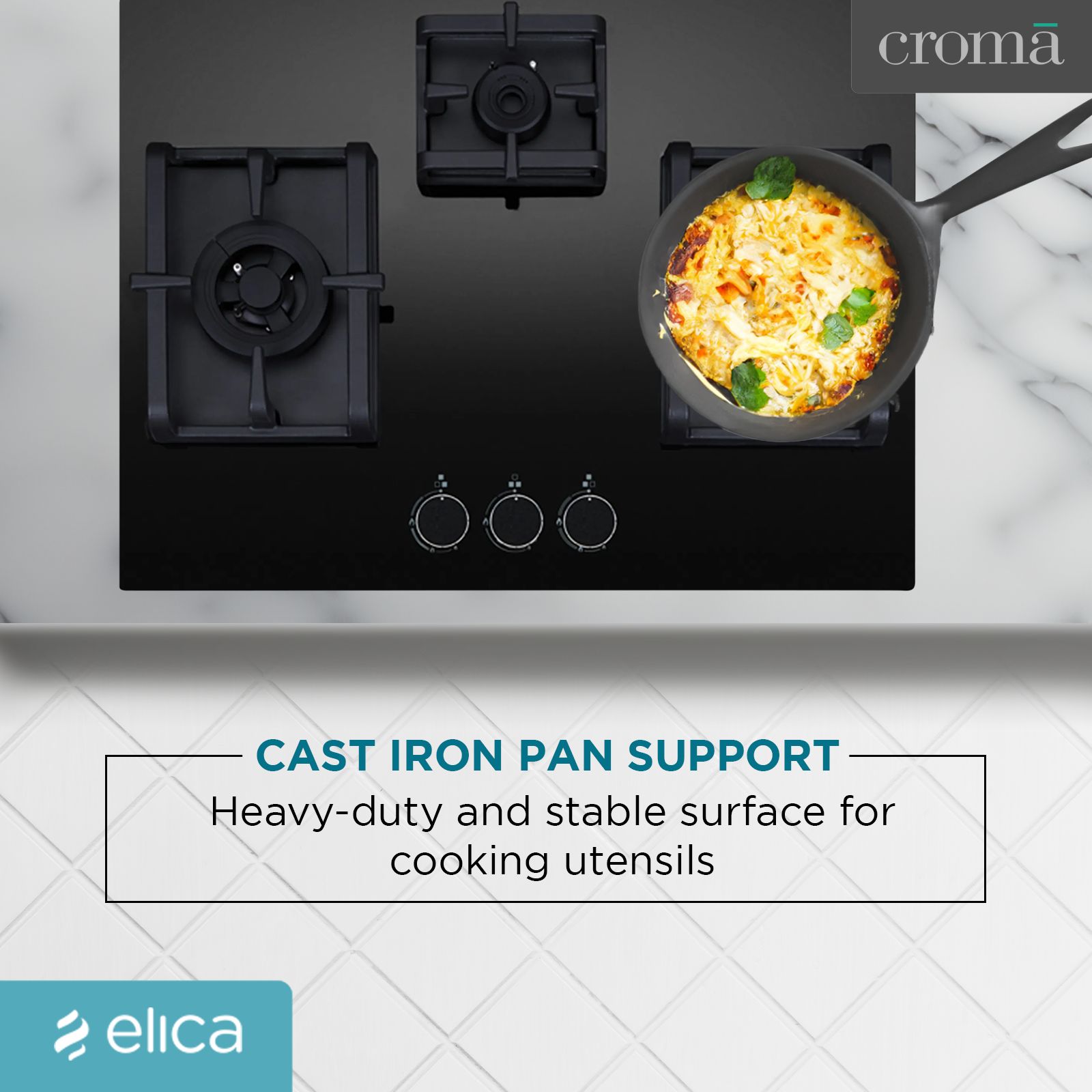 Elica Flexi Pro MAX AB MFC 3B 70 DX Glass Top 3 Burner Automatic Electric Hob (Round Metallic Knob, Black)_7