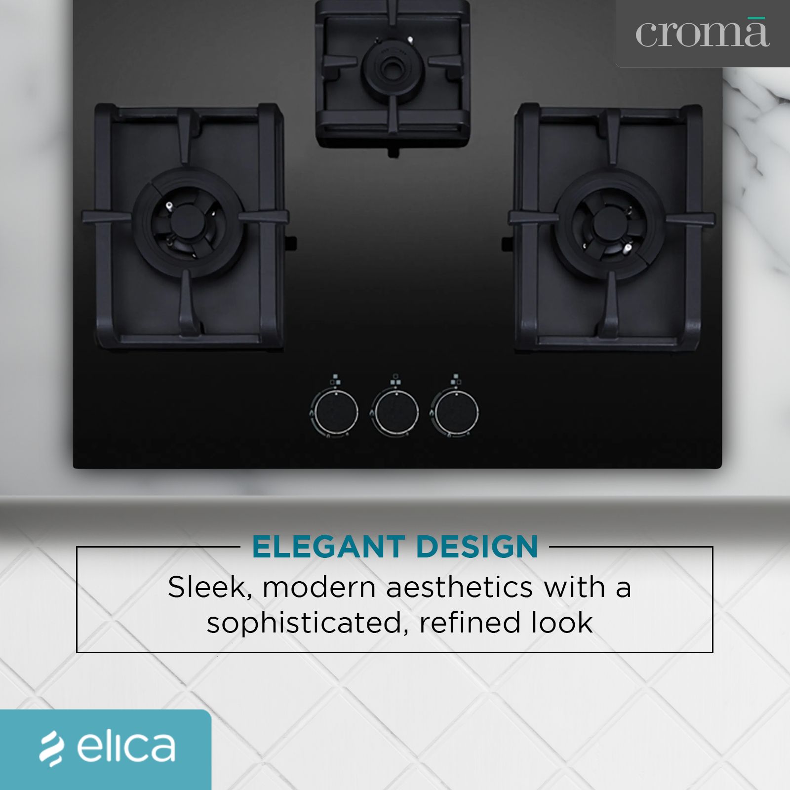Elica Flexi Pro MAX AB MFC 3B 70 DX Glass Top 3 Burner Automatic Electric Hob (Round Metallic Knob, Black)_8