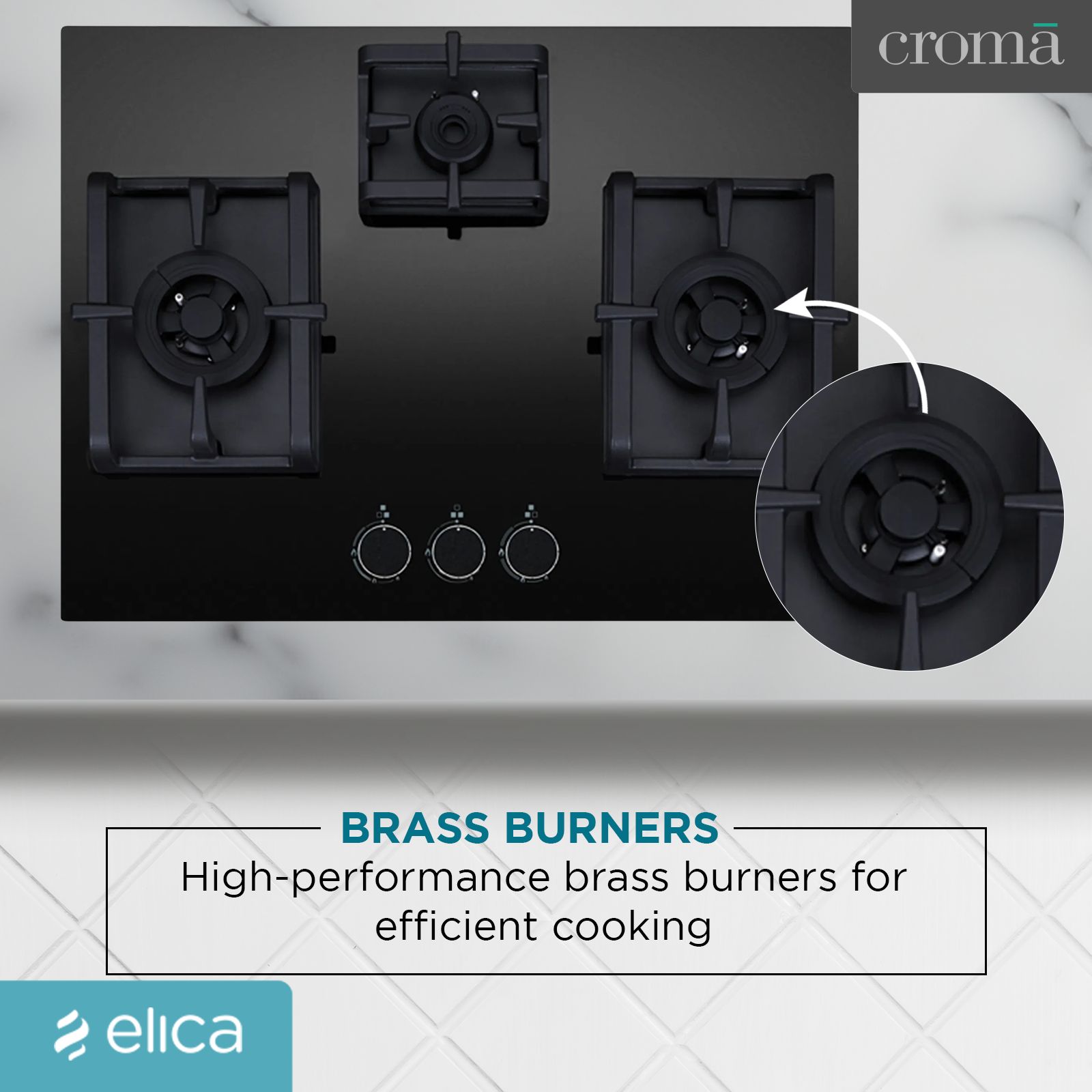 Elica Flexi Pro MAX AB MFC 3B 70 DX Glass Top 3 Burner Automatic Electric Hob (Round Metallic Knob, Black)_5