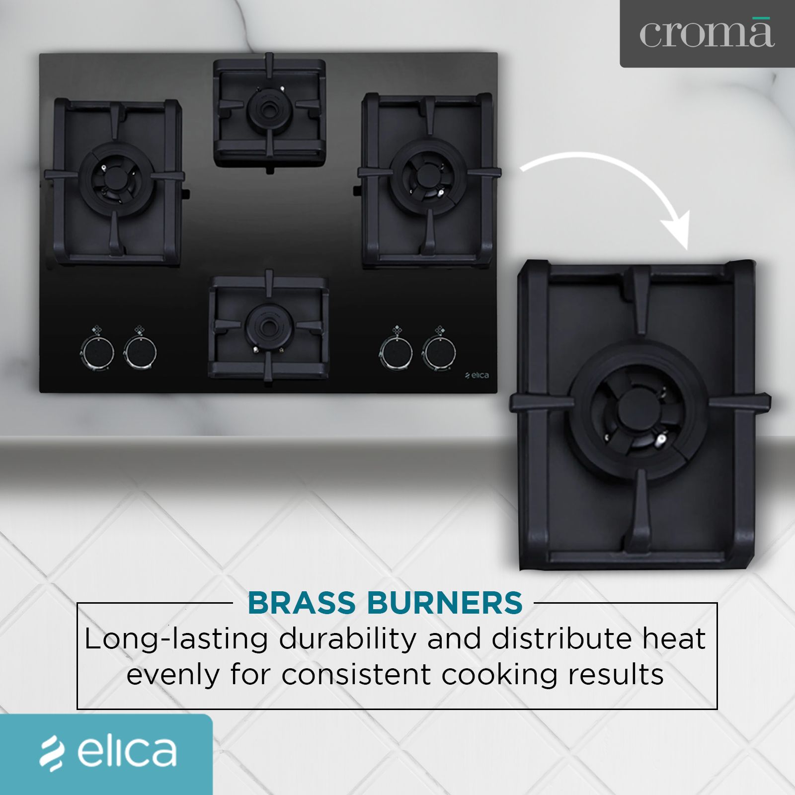 Elica Flexi Pro MAX AB MFC 4B 70 DX Glass Top 4 Burner Automatic Electric Hob (Round Metallic Knob, Black)_5