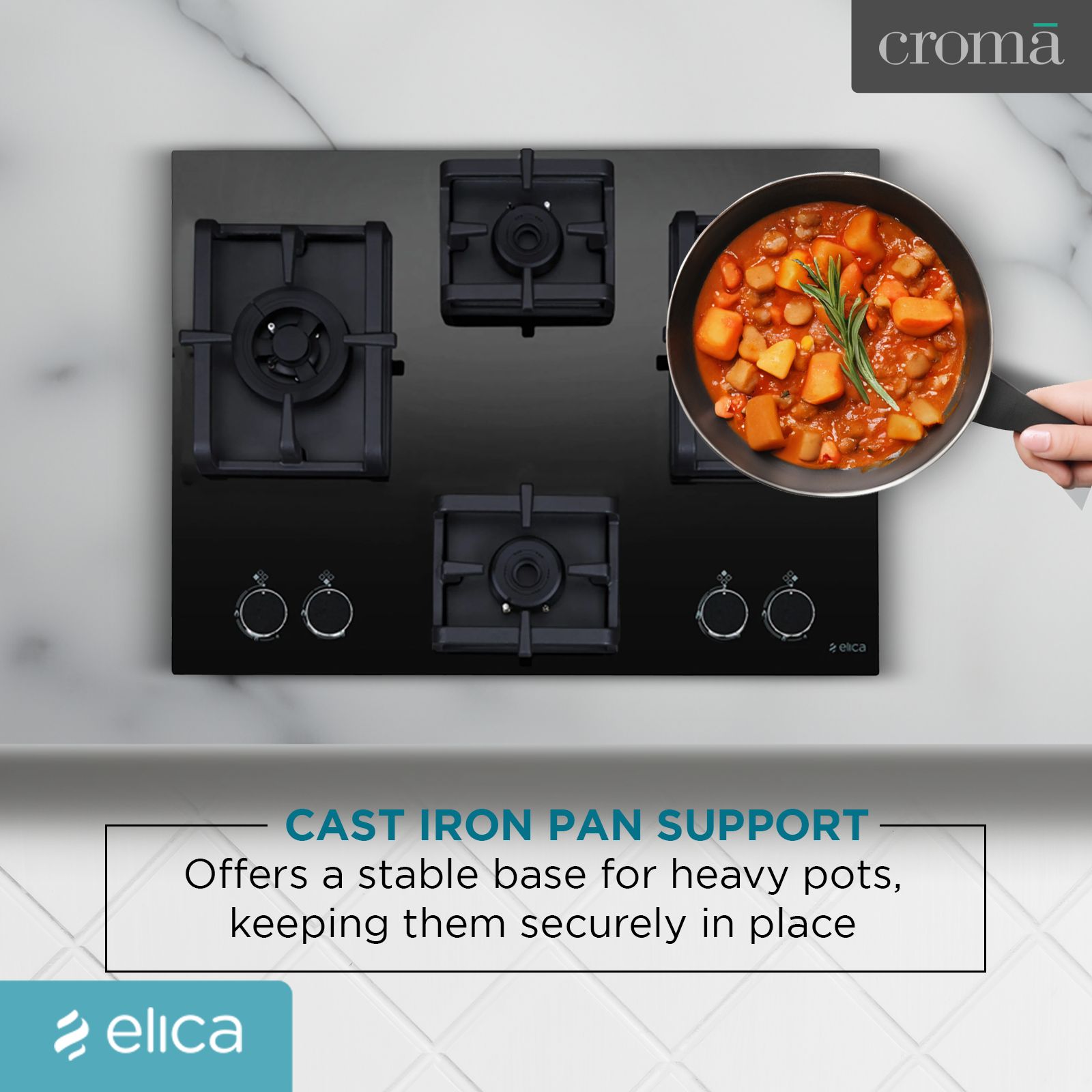 Elica Flexi Pro MAX AB MFC 4B 70 DX Glass Top 4 Burner Automatic Electric Hob (Round Metallic Knob, Black)_6