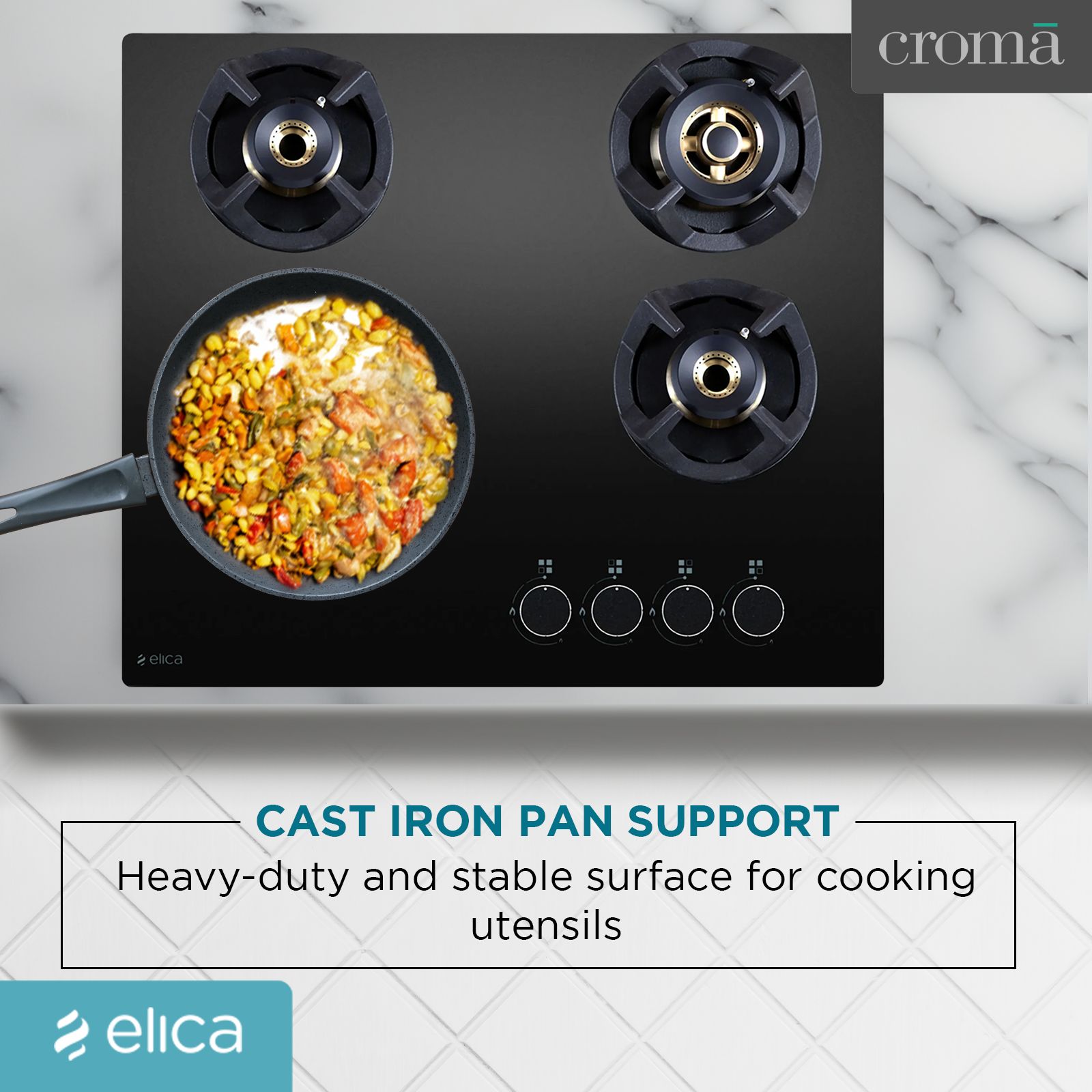 Elica CLASSIC FB MFC 4B 60 MT Glass Top 4 Burner Automatic Electric Hob (Cast Iron Support, Black)_6