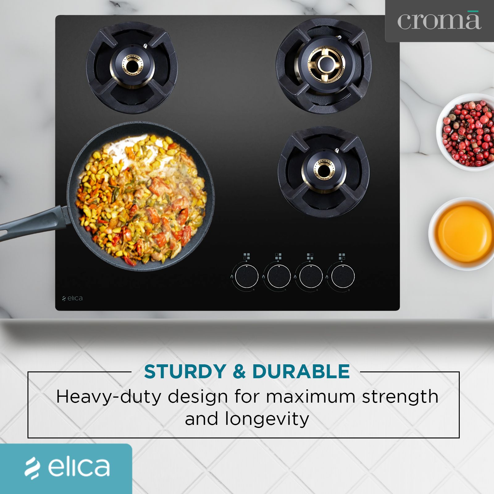 Elica CLASSIC FB MFC 4B 60 MT Glass Top 4 Burner Automatic Electric Hob (Cast Iron Support, Black)_7
