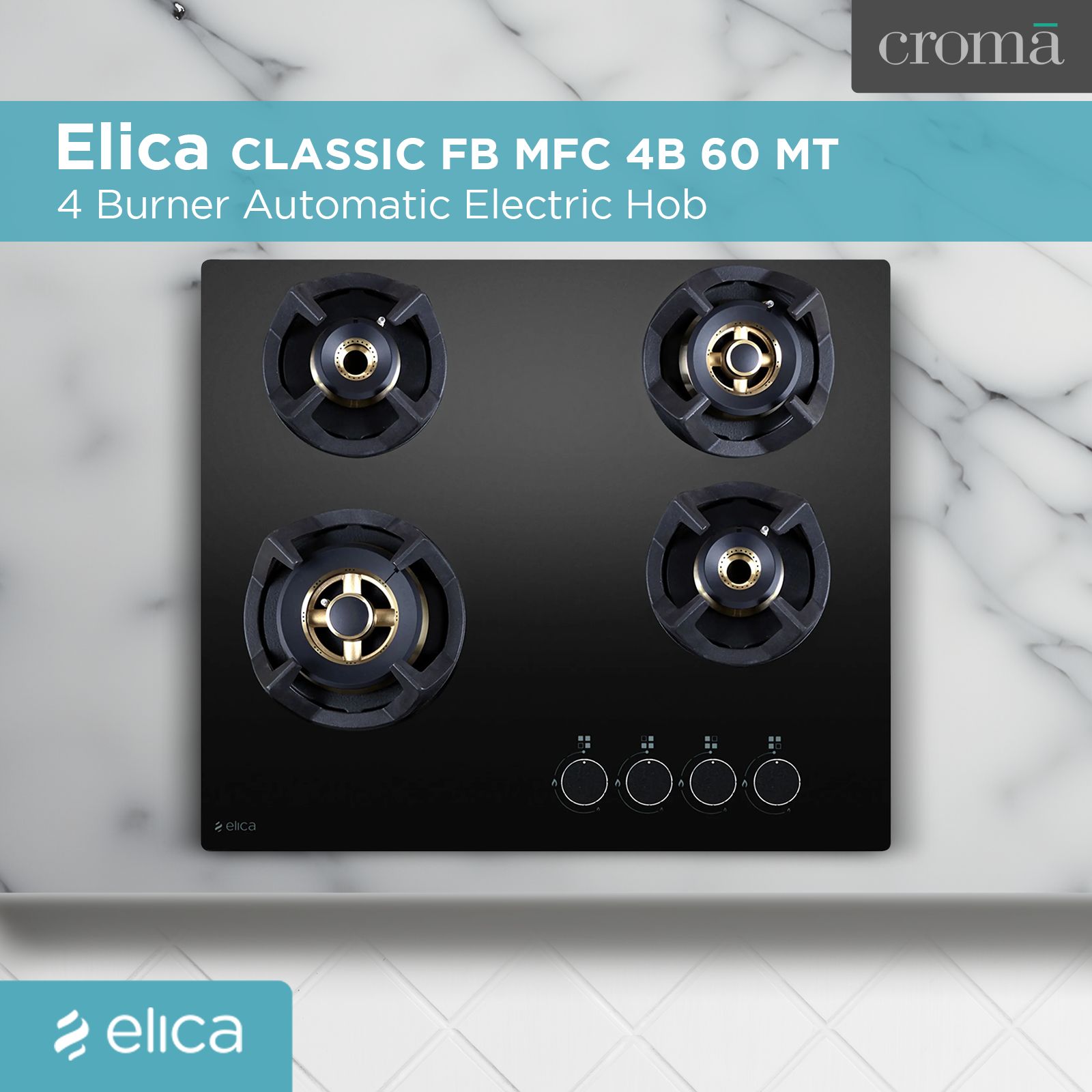 Elica CLASSIC FB MFC 4B 60 MT Glass Top 4 Burner Automatic Electric Hob (Cast Iron Support, Black)_4