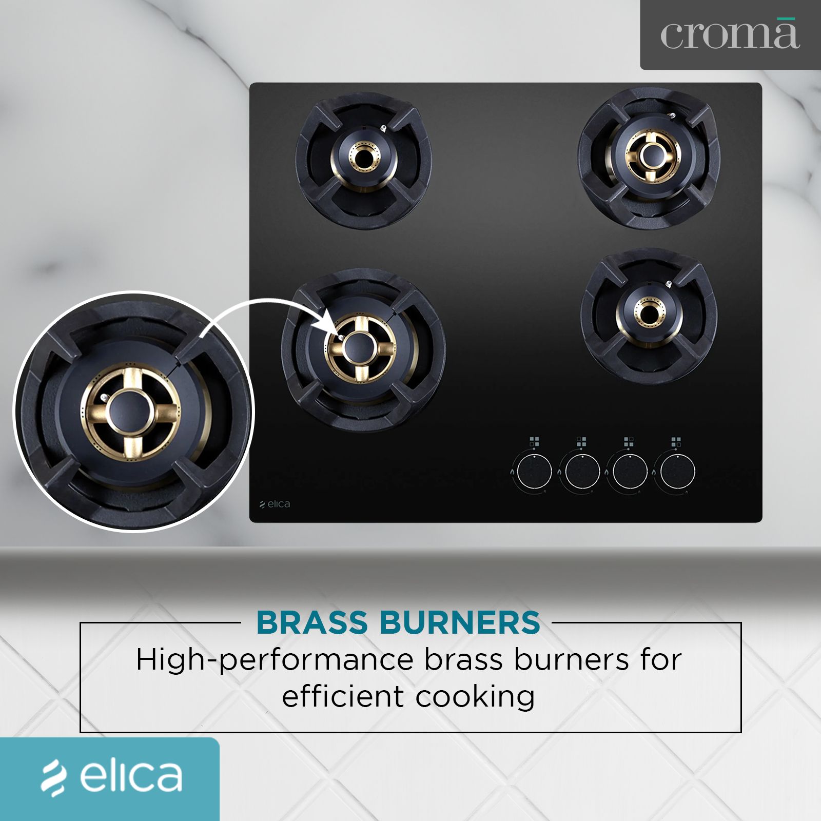 Elica CLASSIC FB MFC 4B 60 MT Glass Top 4 Burner Automatic Electric Hob (Cast Iron Support, Black)_5