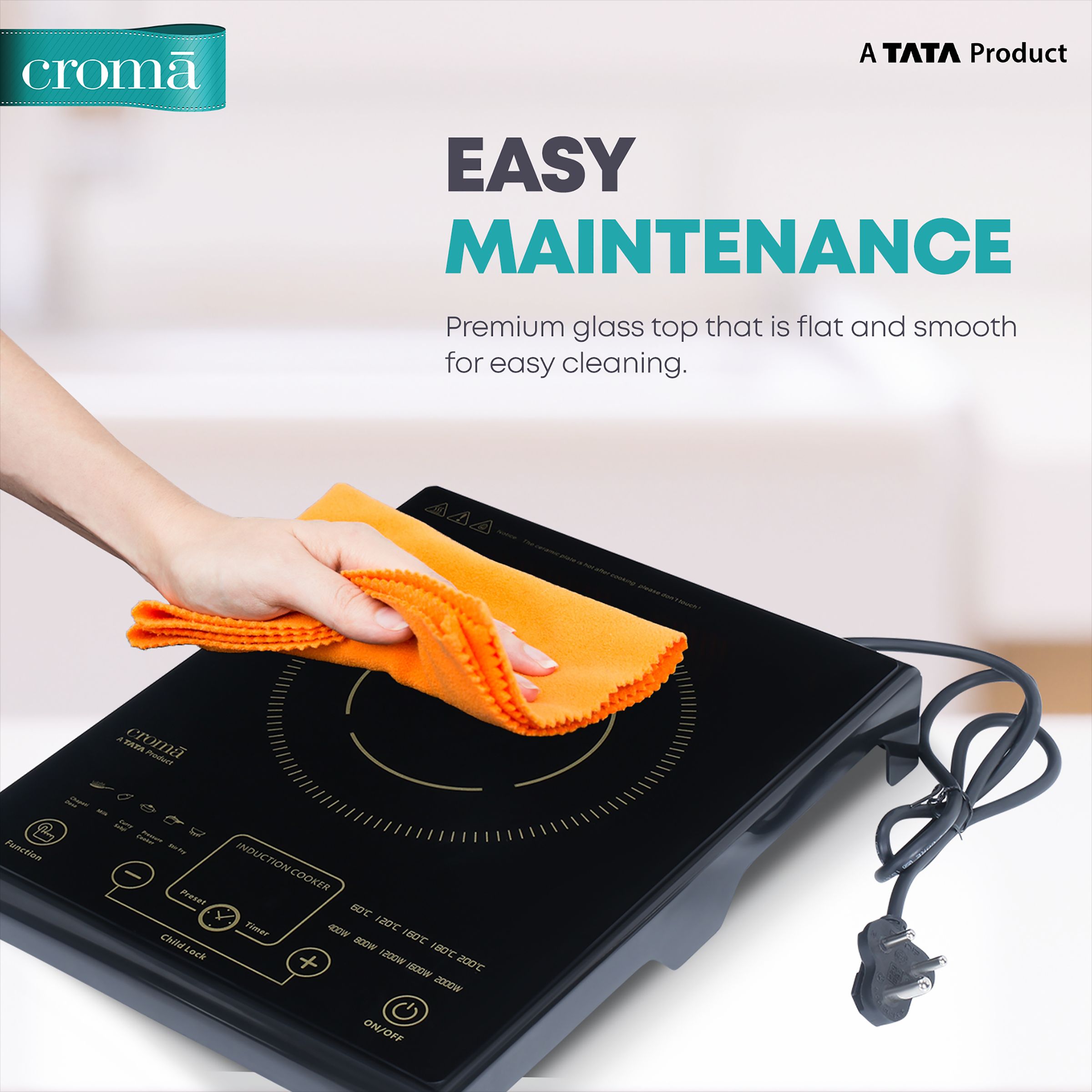 Croma 2000W Induction Cooktop with 5 Preset Menus_7