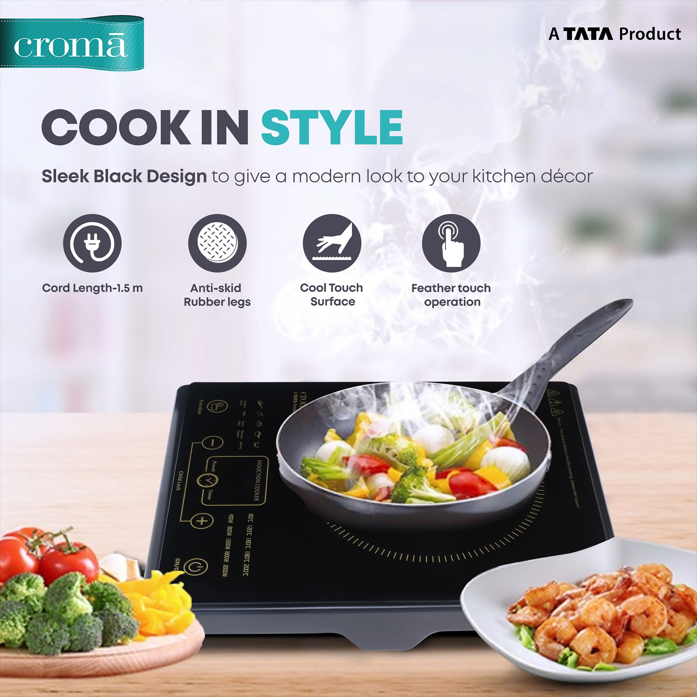 Croma 2000W Induction Cooktop with 5 Preset Menus_8