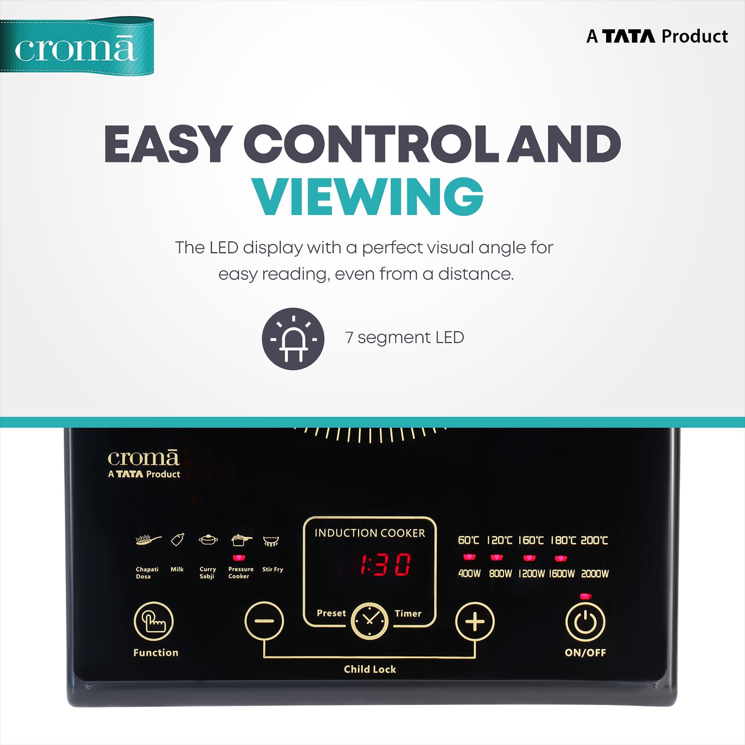 Croma 2000W Induction Cooktop with 5 Preset Menus_11