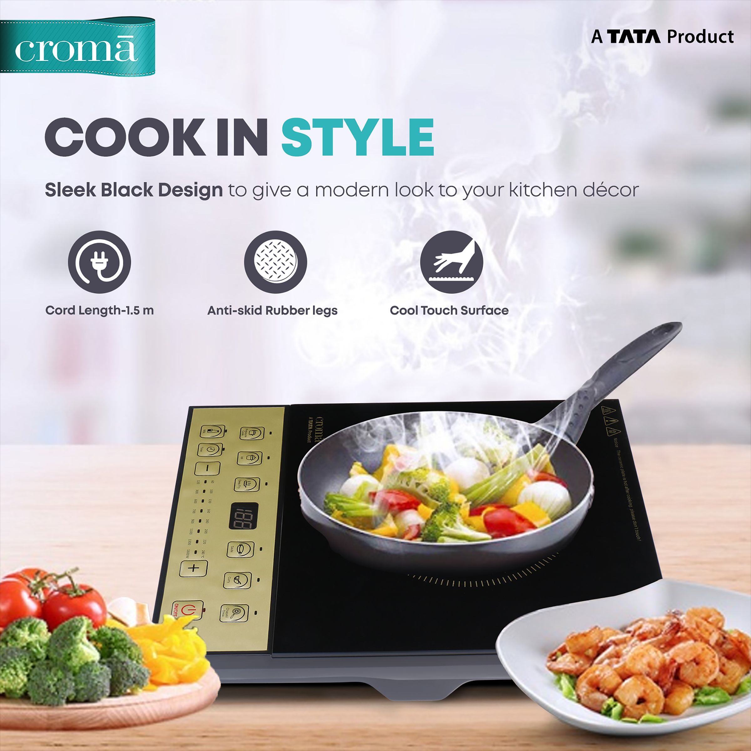 Croma 1600W Induction Cooktop with 7 Preset Menus_8