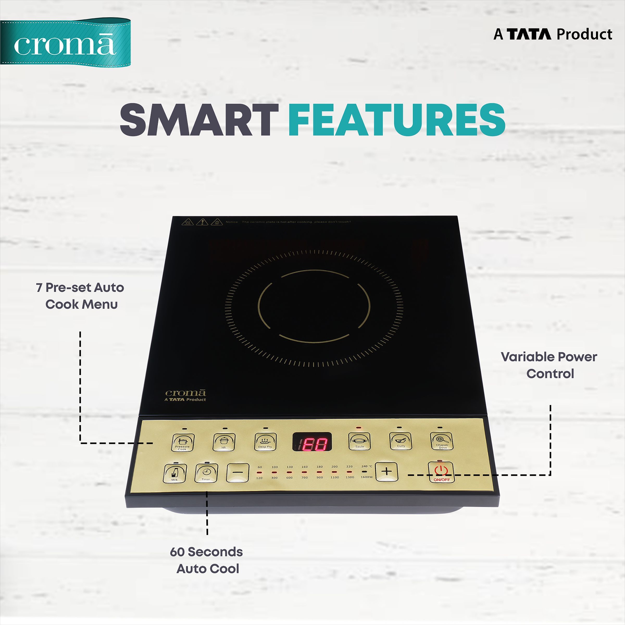 Croma 1600W Induction Cooktop with 7 Preset Menus_9