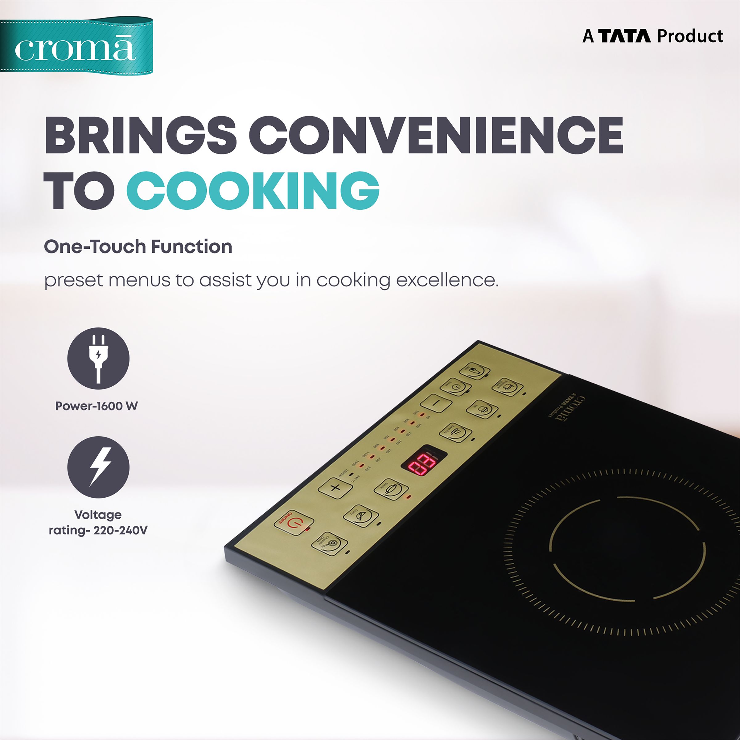 Croma 1600W Induction Cooktop with 7 Preset Menus_12