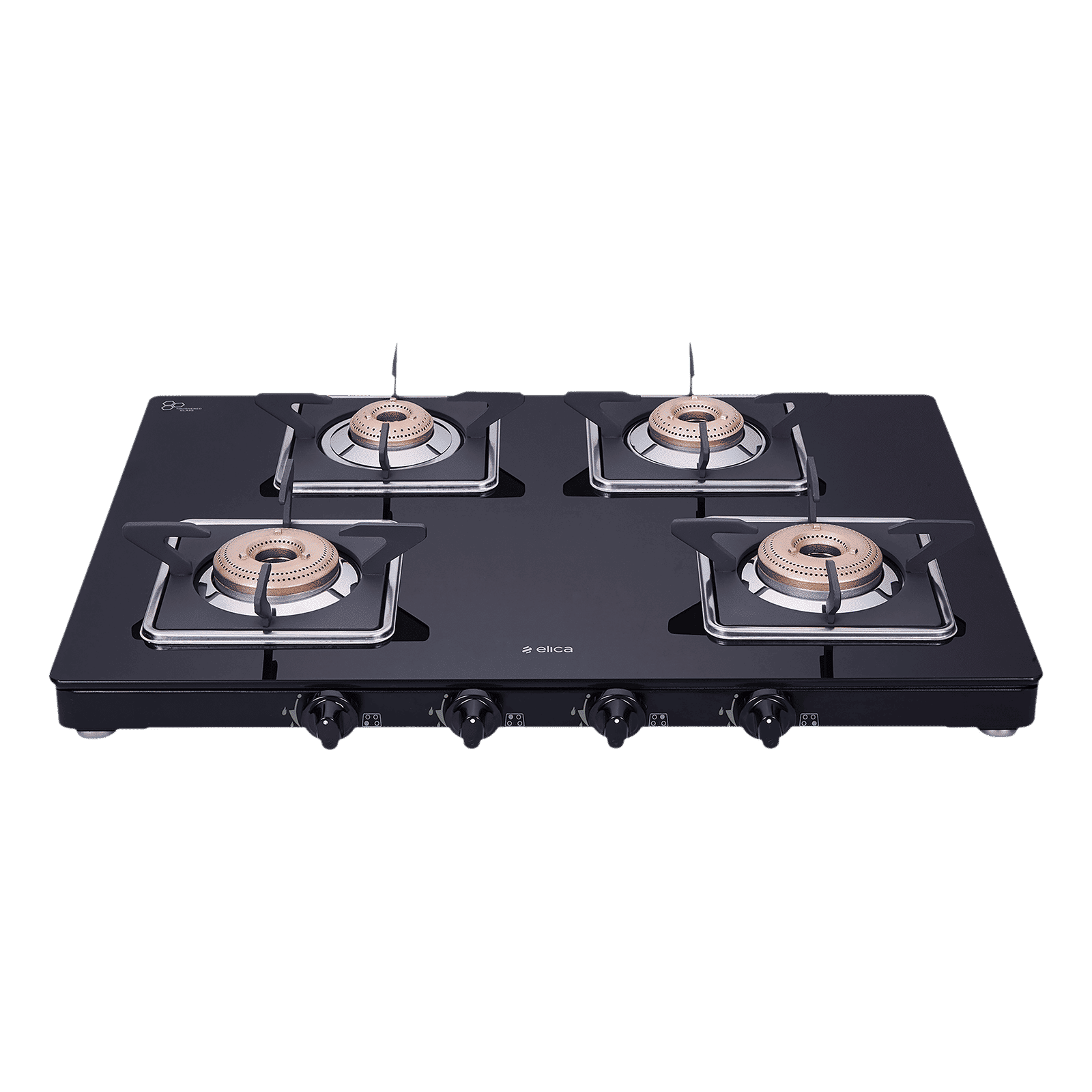 Elica 694 CT VETRO SLIMLINE SPF 2J AI Glass Top 4 Burner Automatic Gas Stove (Square Euro Coated Grids, Black) Elica 694 CT VETRO SLIMLINE SPF 2J AI Glass Top 4 Burner Automatic Gas Stove (Square Euro Coated Grids, Black)_1