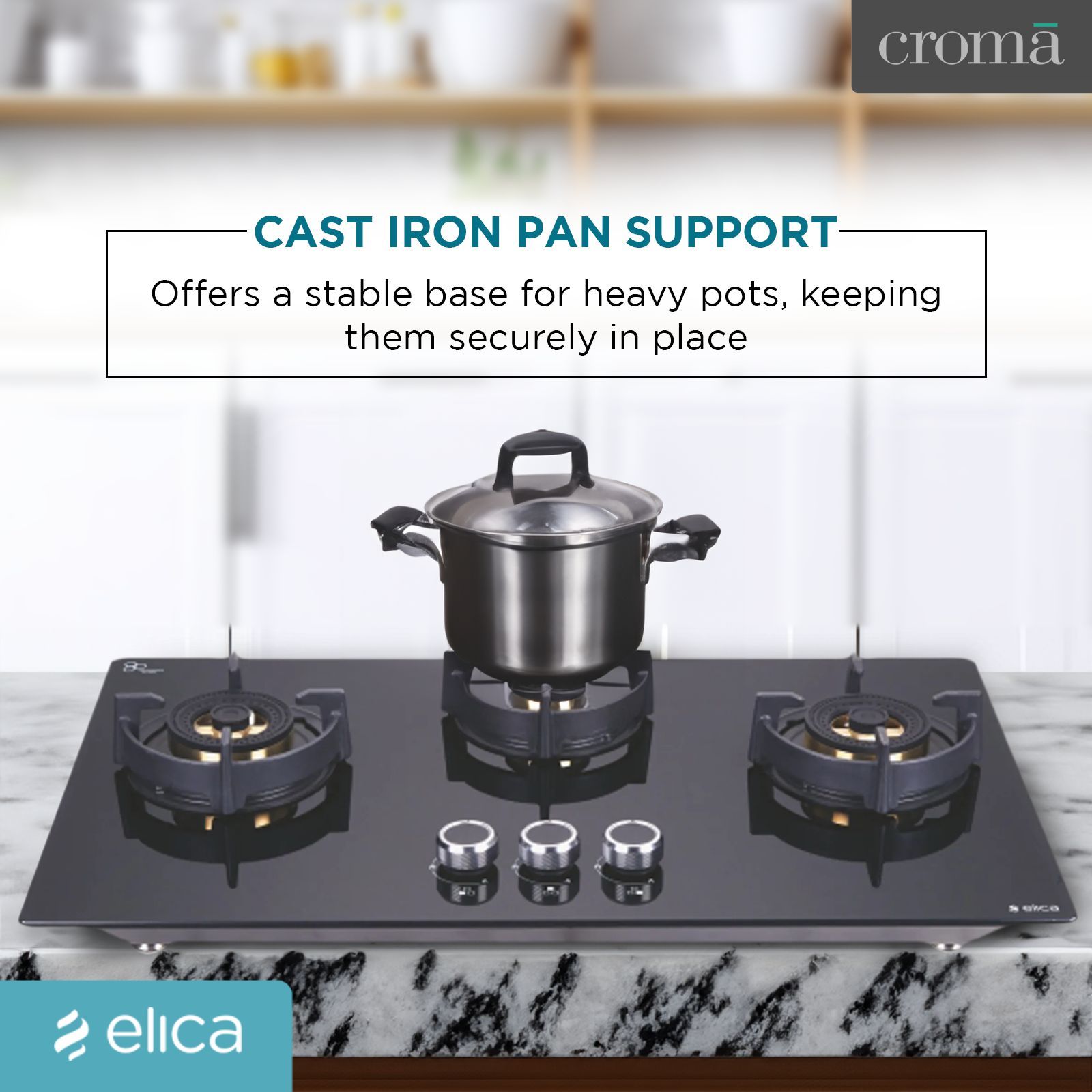 Elica FLEXI DFS FB 3B 75 DX Glass Top 3 Burner Automatic Hob (Round Enamelled Grid, Black)_9