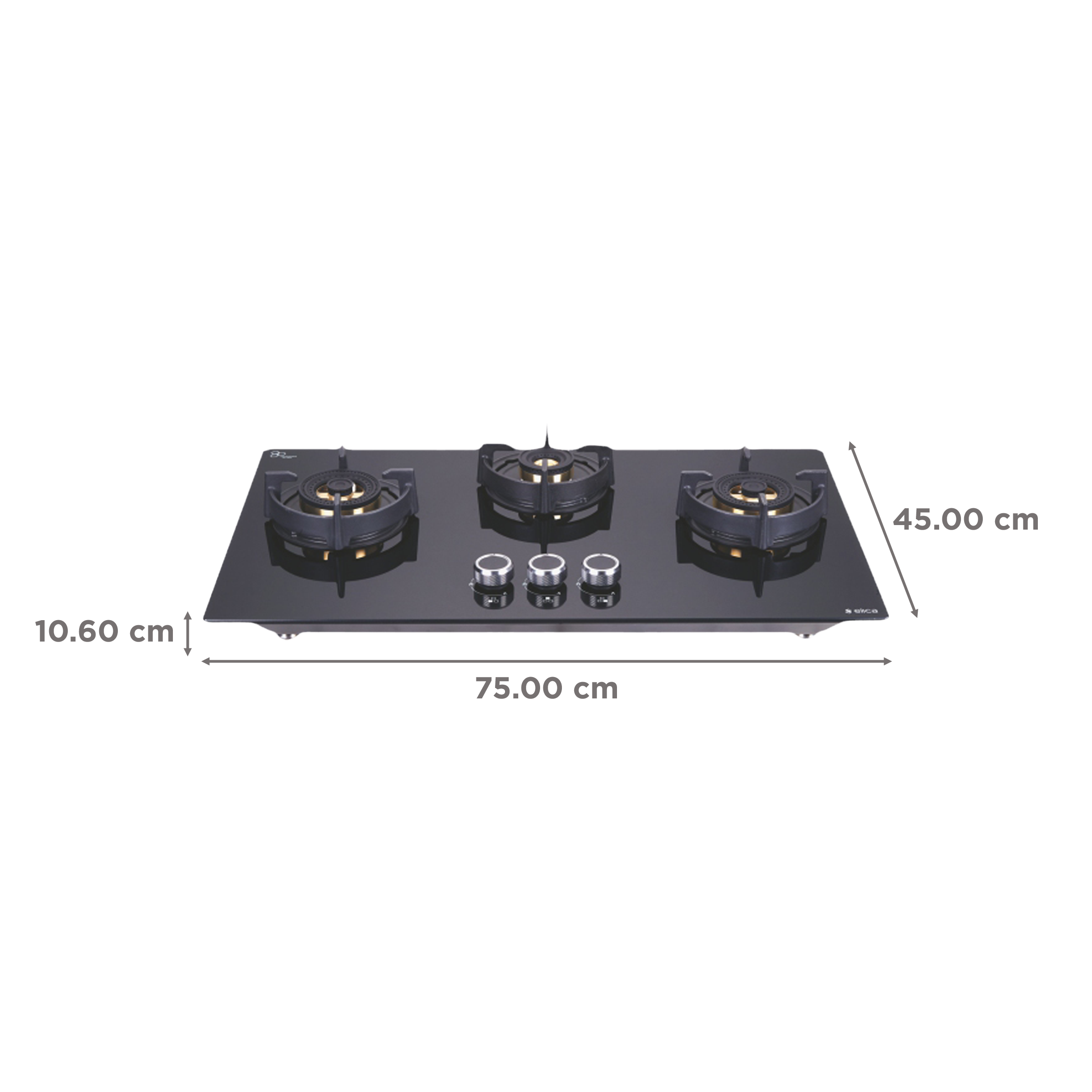 Elica FLEXI DFS FB 3B 75 DX Glass Top 3 Burner Automatic Hob (Round Enamelled Grid, Black)_2