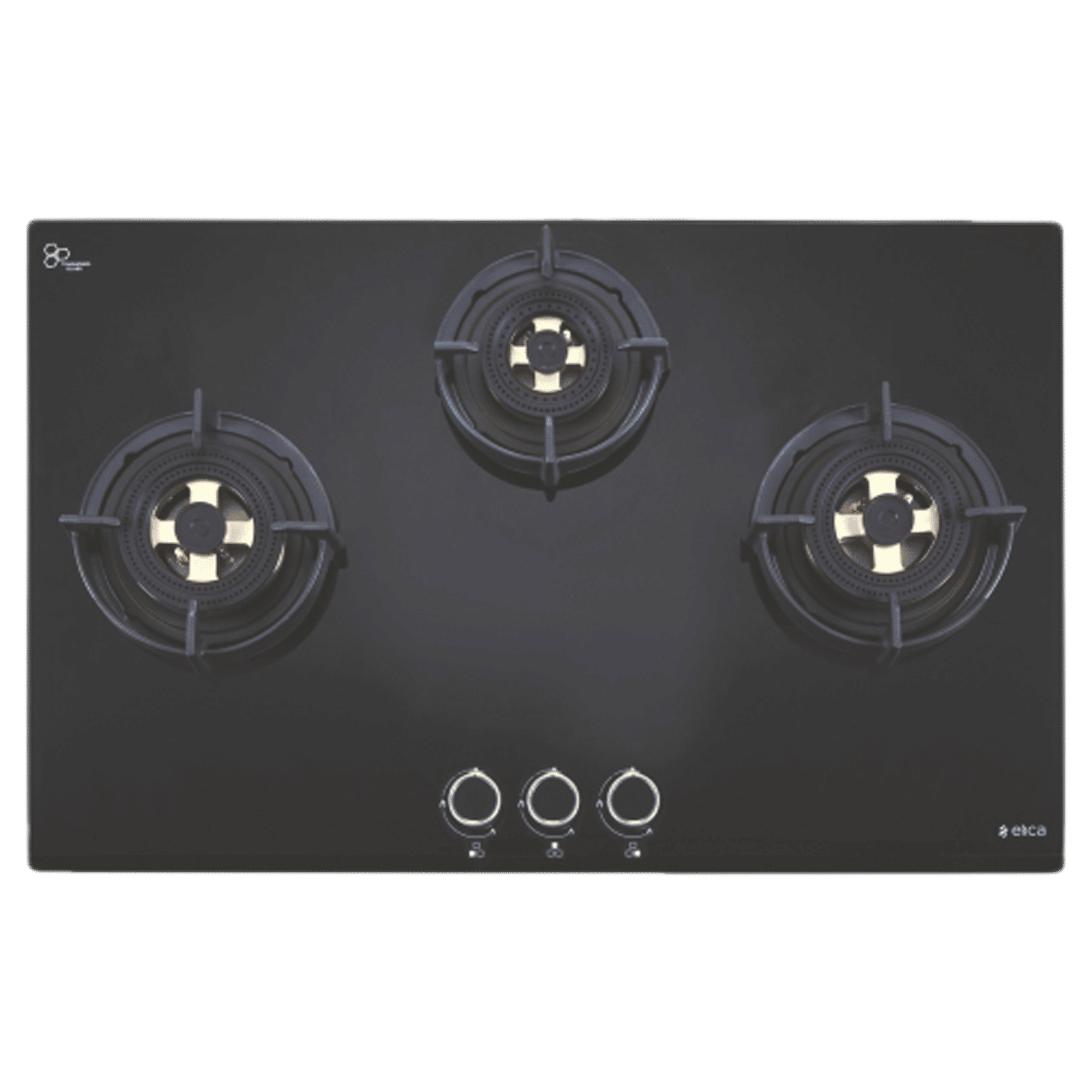Elica DFS FB MFC 3B 70 DX Glass Top 3 Burner Automatic Hob (Round Enamelled Grid, Black)_1