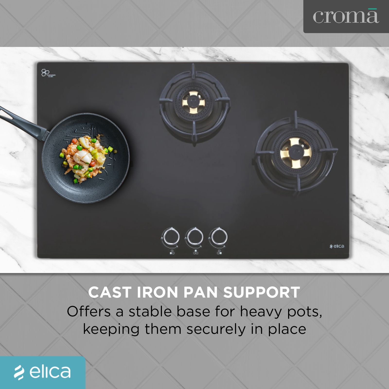 Elica DFS FB MFC 3B 70 DX Glass Top 3 Burner Automatic Hob (Round Enamelled Grid, Black)_7