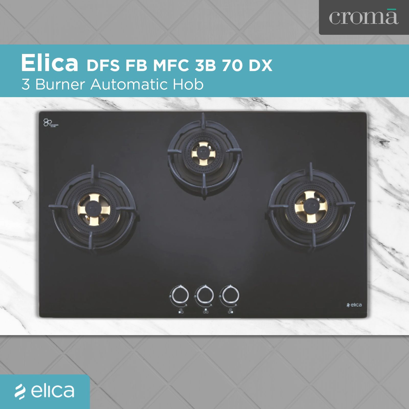 Elica DFS FB MFC 3B 70 DX Glass Top 3 Burner Automatic Hob (Round Enamelled Grid, Black)_4