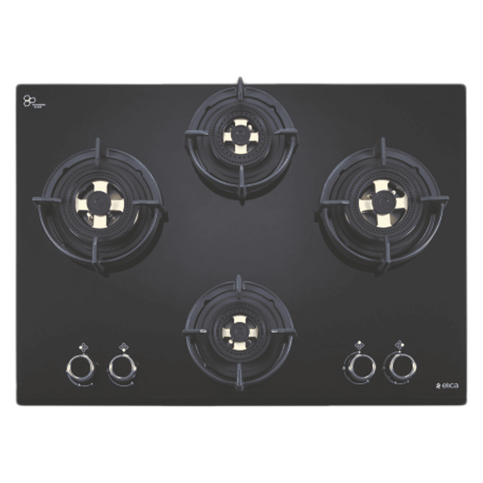 Elica DFS FB MFC 4B 70 DX Glass Top 4 Burner Automatic Hob (Round Enamelled Grid, Black)_1
