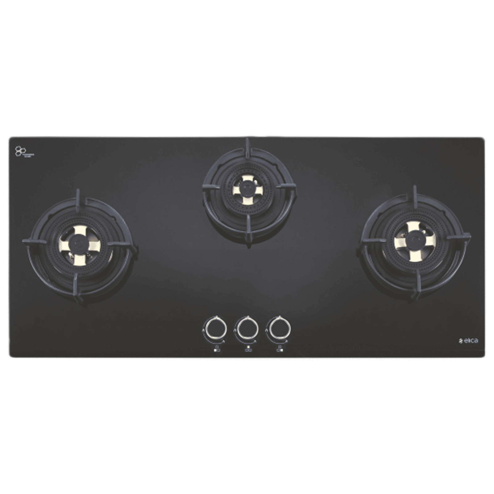 Elica DFS FB MFC 3B 90 DX Glass Top 3 Burner Automatic Hob (Round Enamelled Grid, Black)_1