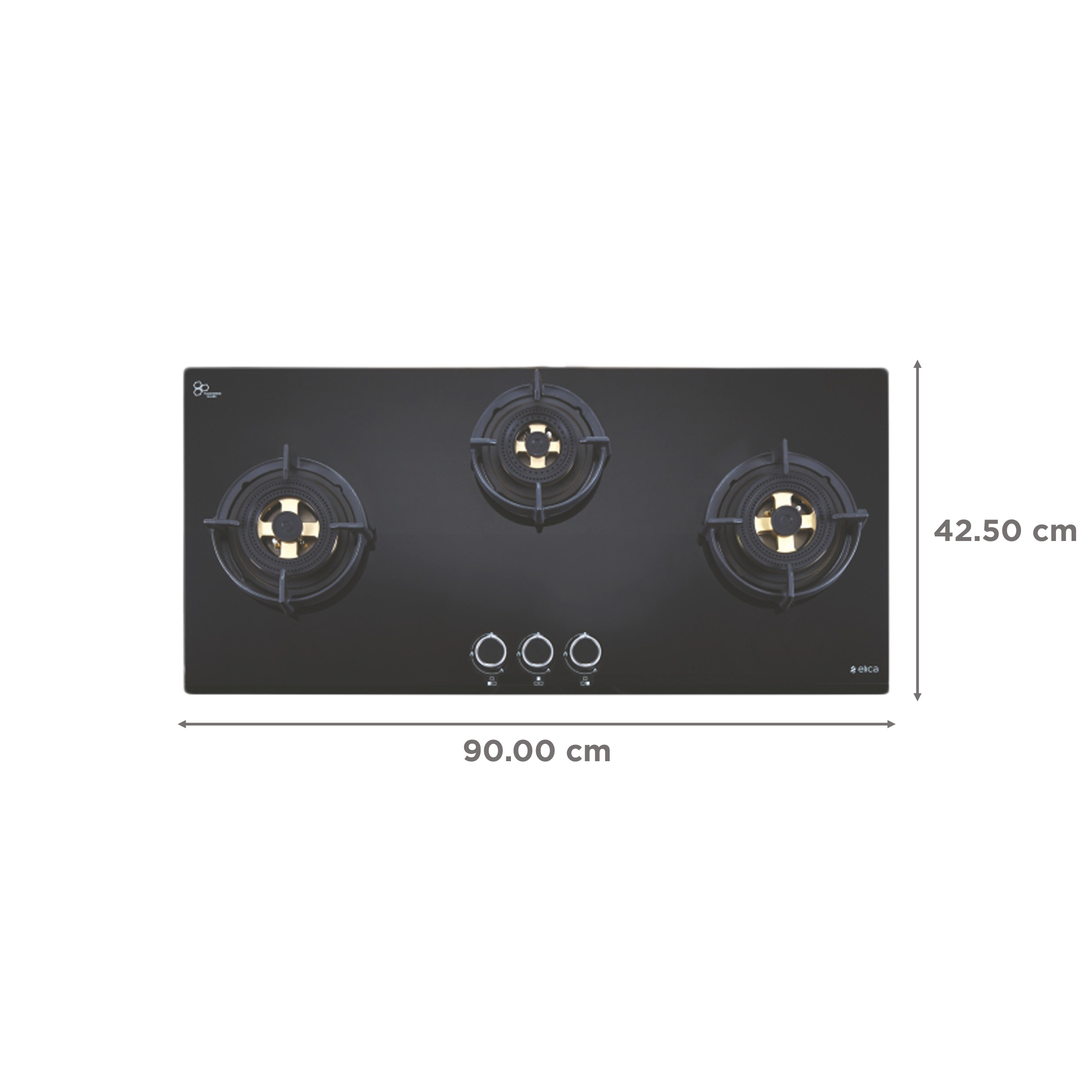 Elica DFS FB MFC 3B 90 DX Glass Top 3 Burner Automatic Hob (Round Enamelled Grid, Black)_2