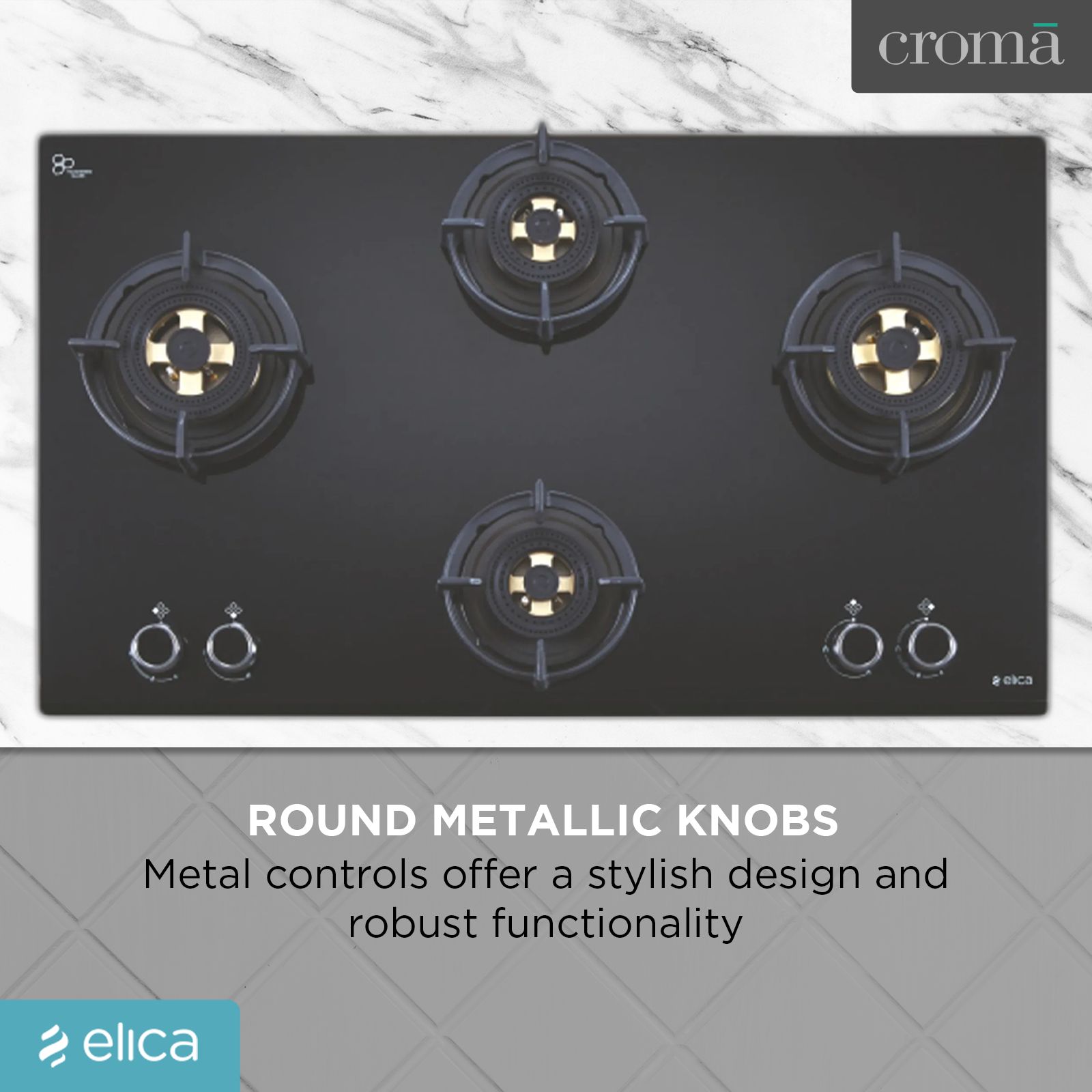 Elica DFS FB MFC 4B 91 DX Glass Top 4 Burner Automatic Hob (Round Enamelled Grid, Black)_8
