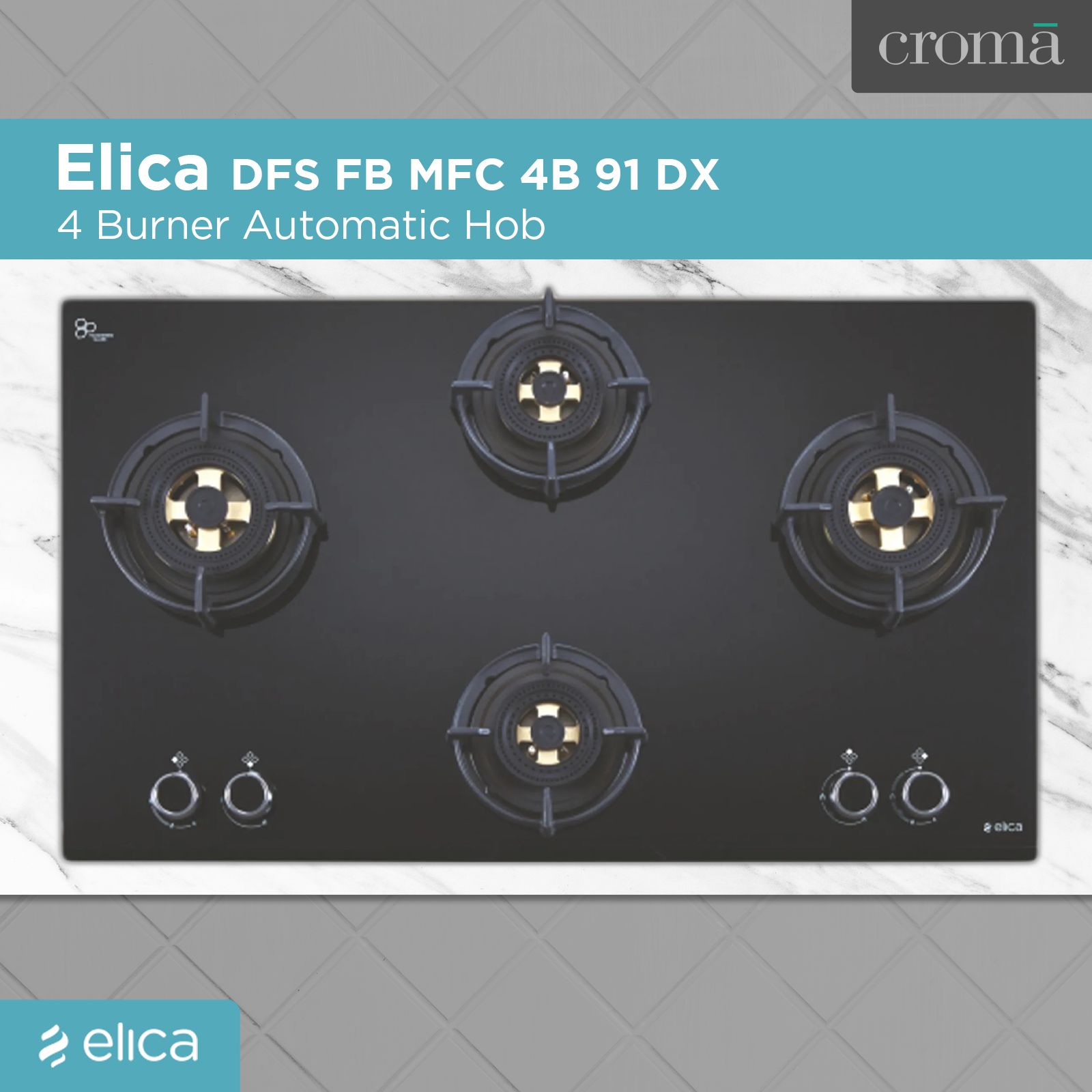 Elica DFS FB MFC 4B 91 DX Glass Top 4 Burner Automatic Hob (Round Enamelled Grid, Black)_4