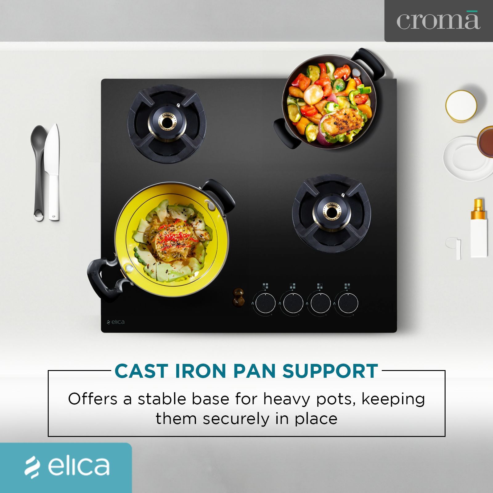 Elica DFS FB MFC 3B 70 DX FFD 3 Burner Automatic Electric Hob (Heavy Duty Multi Frame Burners, Black) Elica DFS FB MFC 3B 70 DX FFD 3 Burner Automatic Electric Hob (Heavy Duty Multi Frame Burners, Black)_6