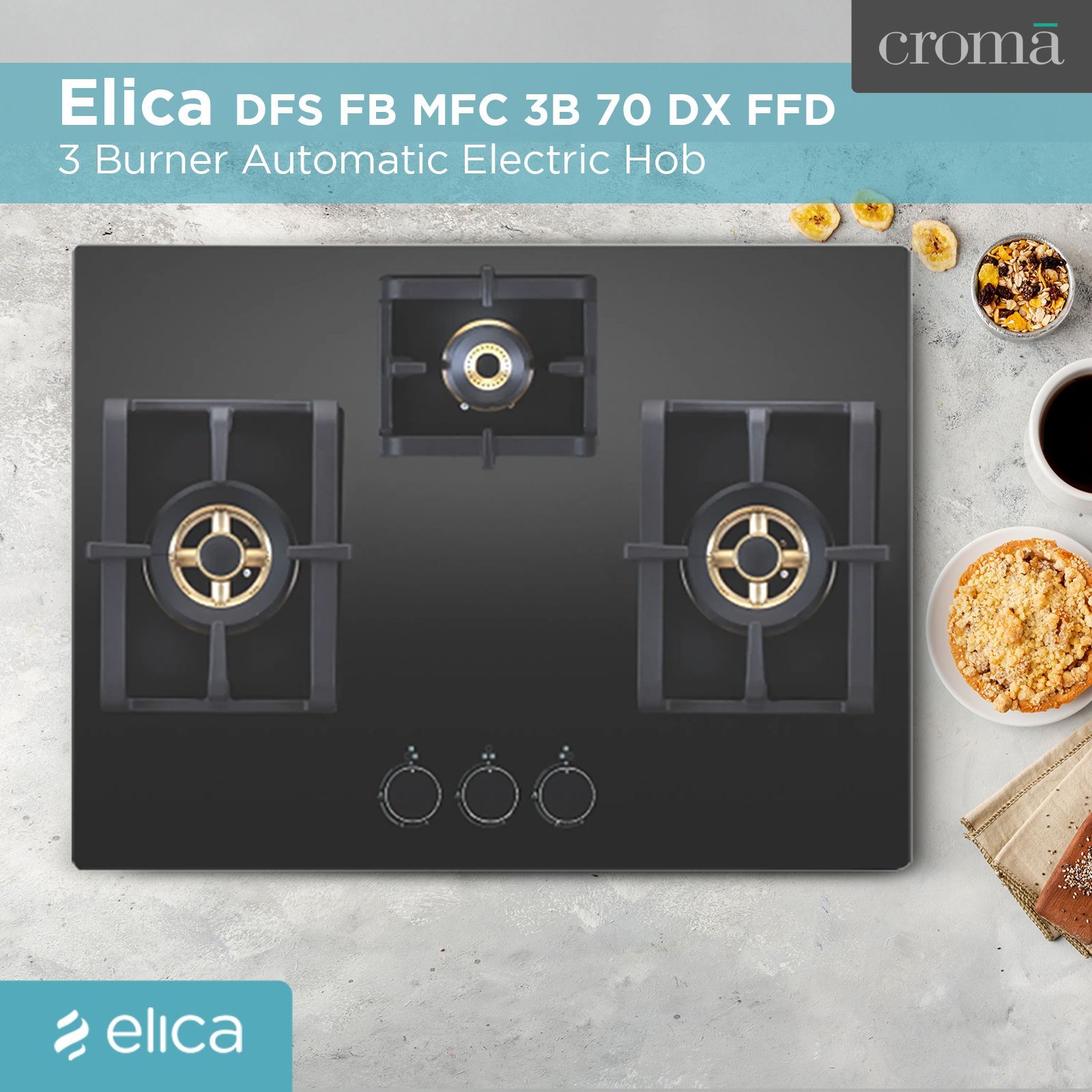 Elica DFS FB MFC 3B 70 DX FFD 3 Burner Automatic Electric Hob (Heavy Duty Multi Frame Burners, Black) Elica DFS FB MFC 3B 70 DX FFD 3 Burner Automatic Electric Hob (Heavy Duty Multi Frame Burners, Black)_4