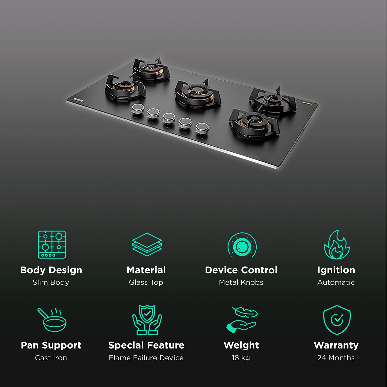 KAFF MSM 865 Glass Top 5 Burner Automatic Hob (Flame Failure Device, Black)_3