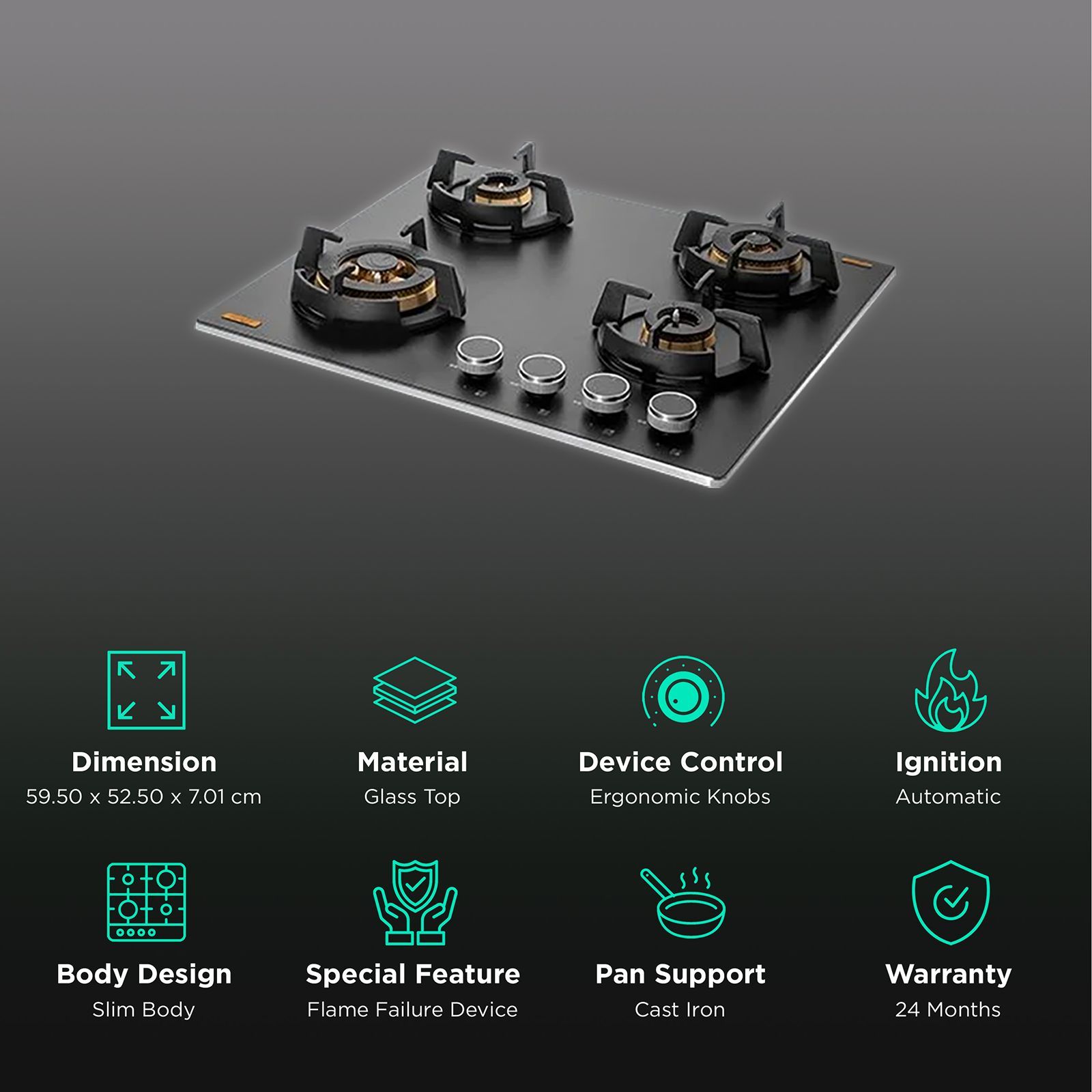 KAFF MSM 604 Glass Top 4 Burner Automatic Hob (Flame Failure Device, Black) KAFF MSM 604 Glass Top 4 Burner Automatic Hob (Flame Failure Device, Black)_3