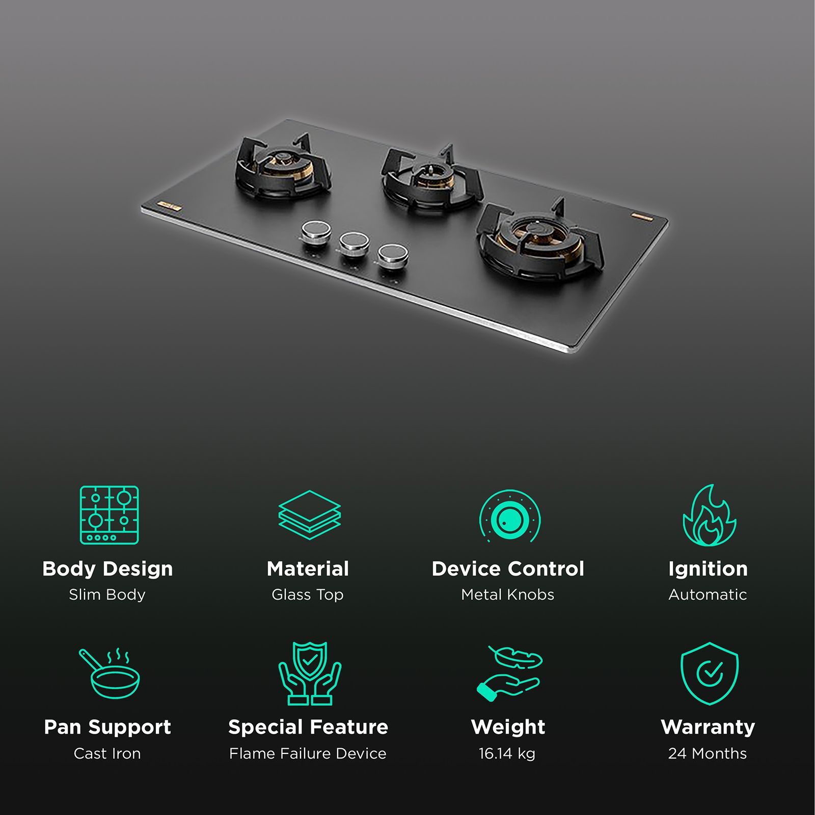 KAFF MSM 783 Glass Top 3 Burner Automatic Hob (Flame Failure Device, Black)_3