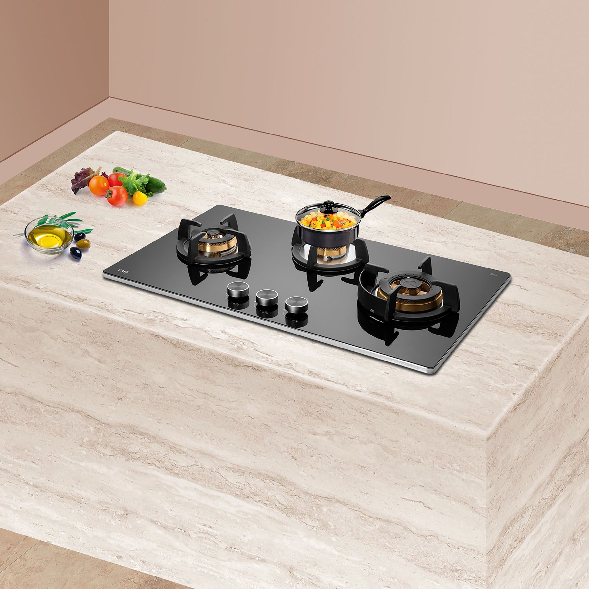 KAFF Bellini Tempered Glass Top 3 Burner Automatic Electric Hob (Flame Failure Device, Black)_7