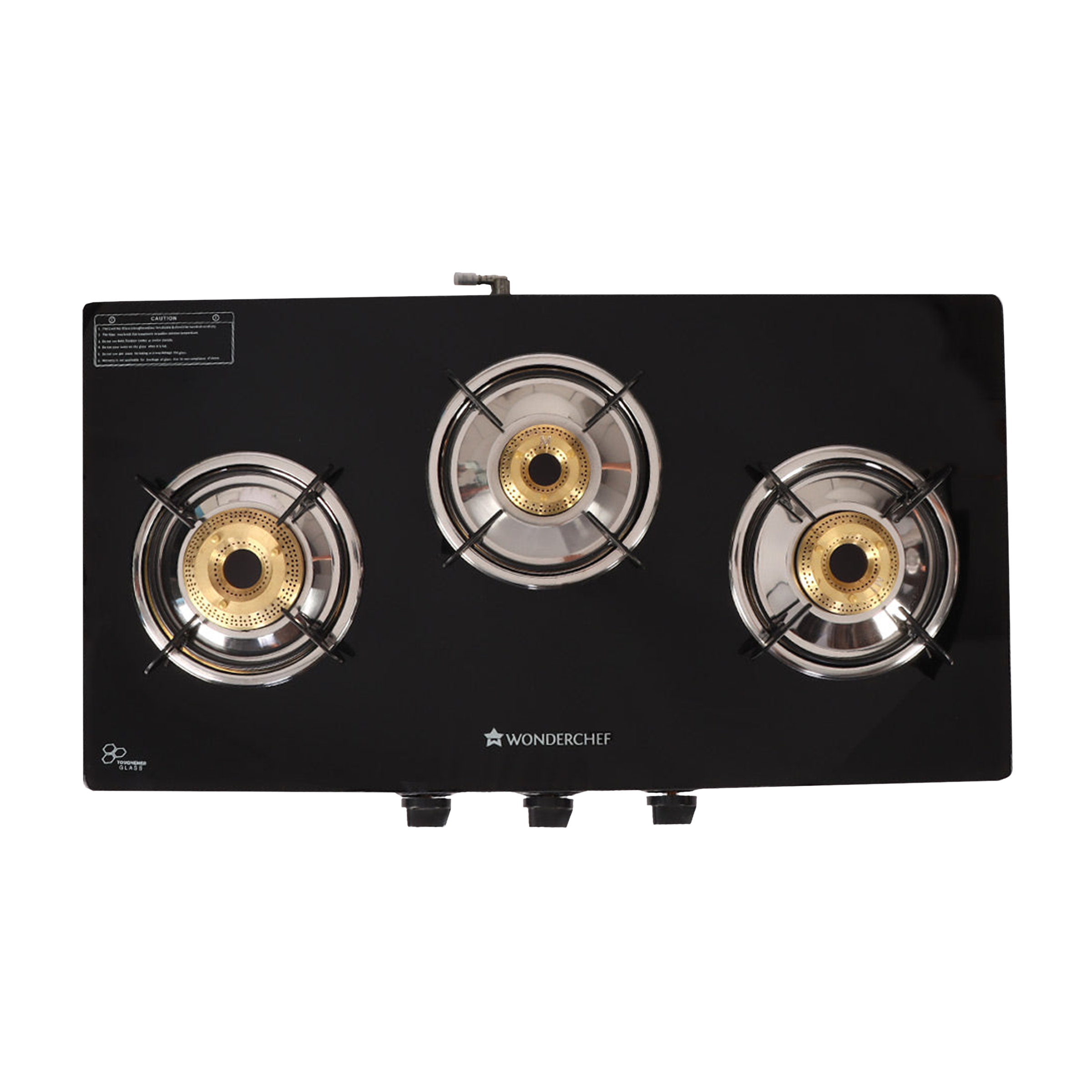 WONDERCHEF Glory Toughened Glass Top 3 Burner Manual Gas Stove (Heat Resistant Legs, Black)_1