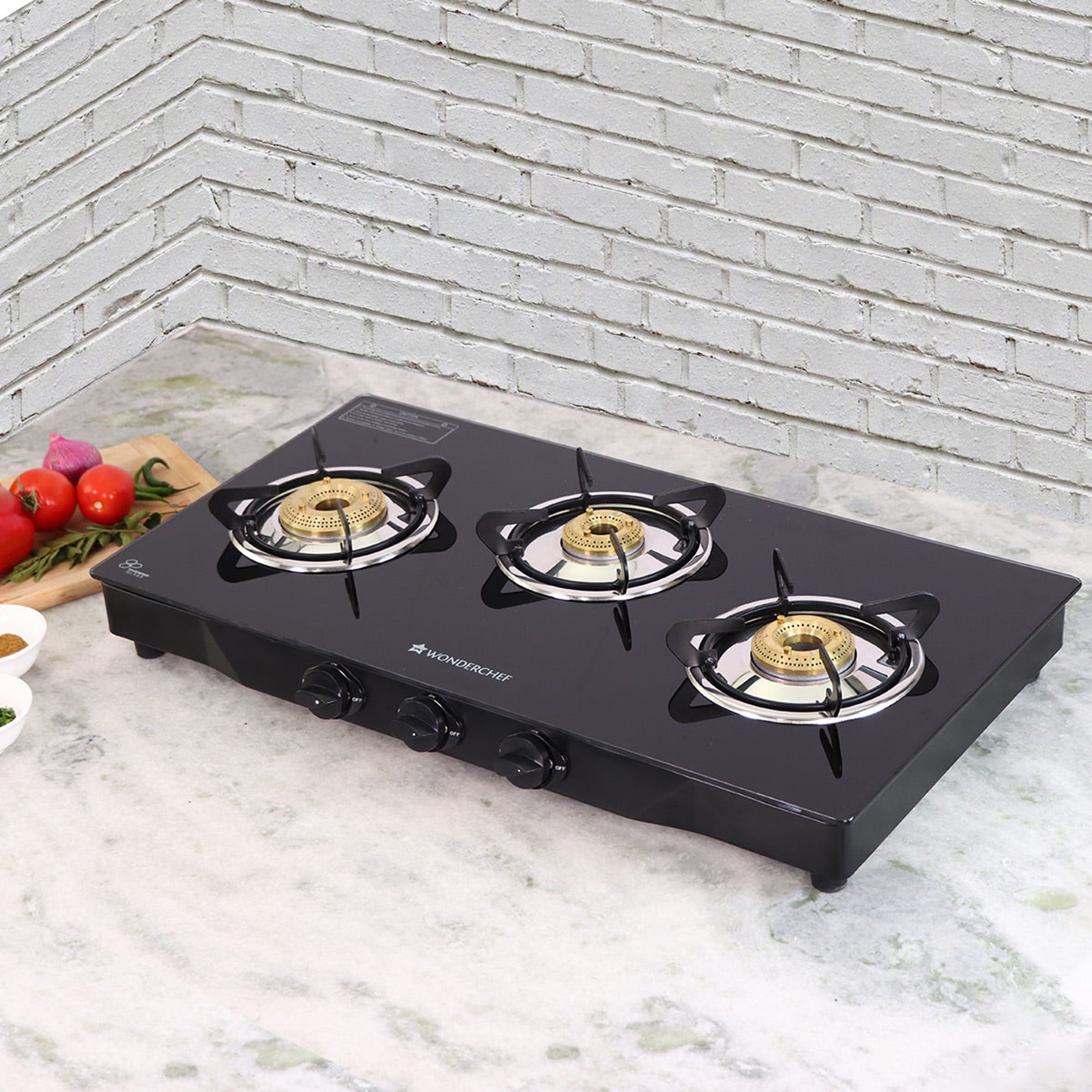 WONDERCHEF Glory Toughened Glass Top 3 Burner Manual Gas Stove (Heat Resistant Legs, Black)_7