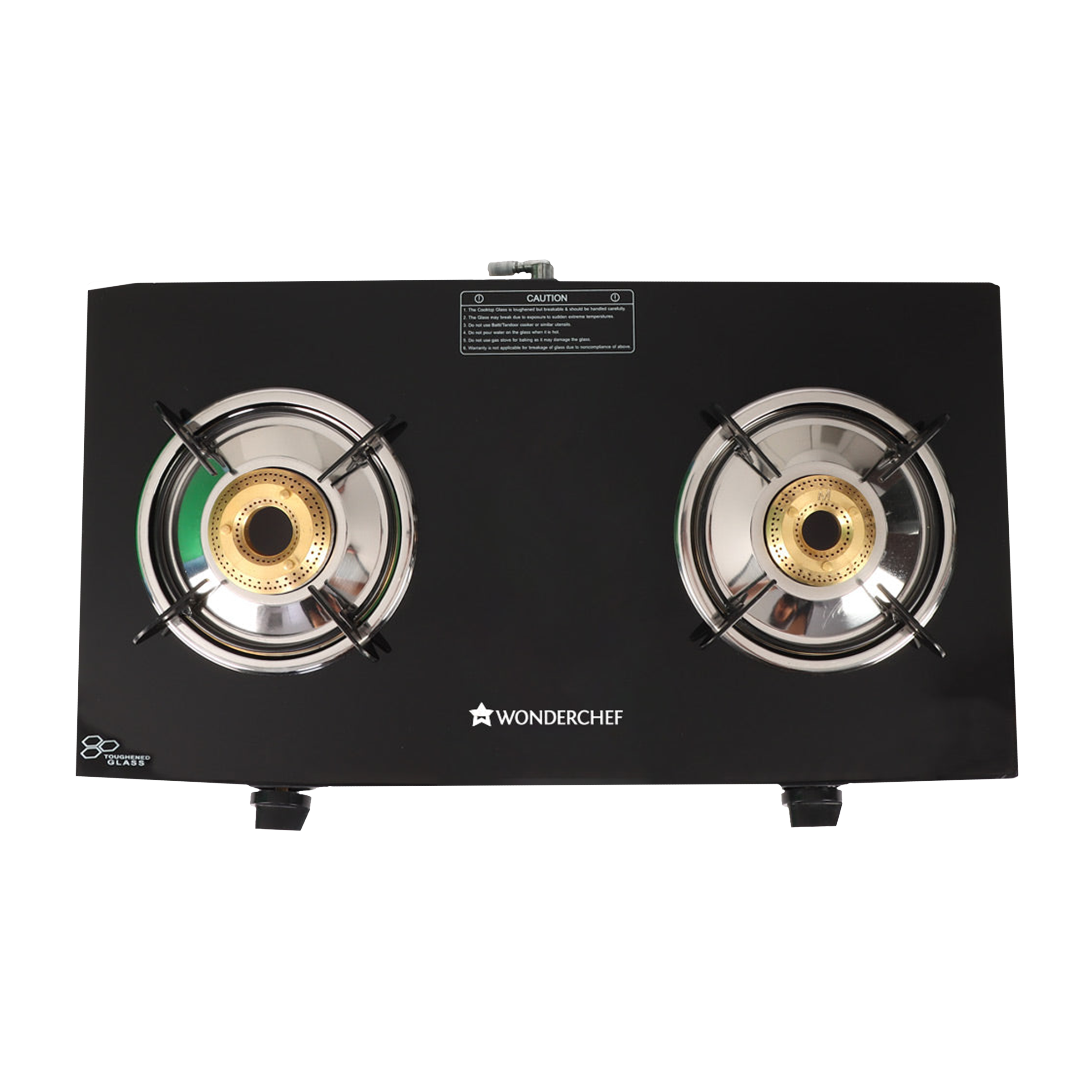 WONDERCHEF Glory Toughened Glass Top 2 Burner Manual Gas Stove (Heat Resistant Legs, Black)_1