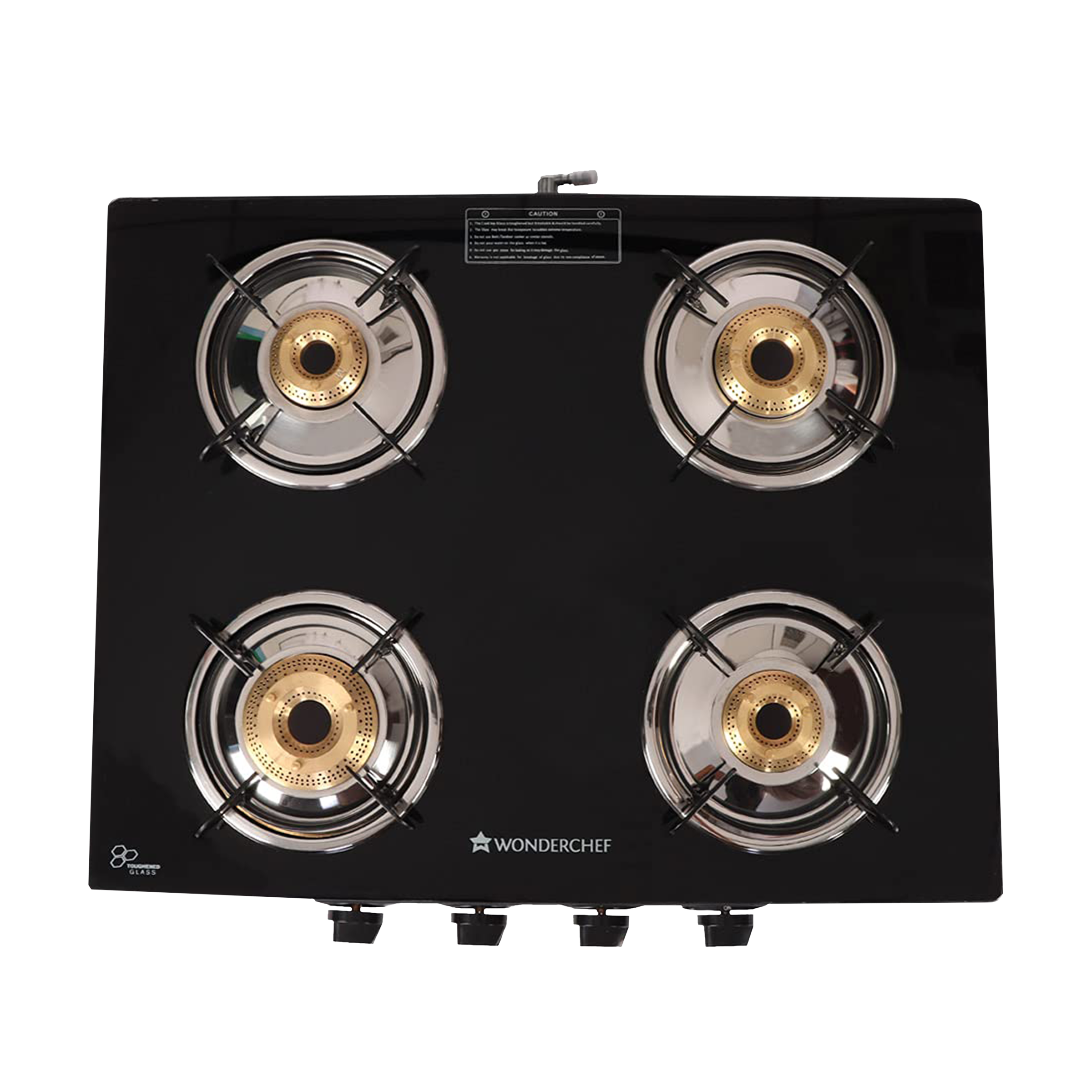 WONDERCHEF Glory Toughened Glass Top 4 Burner Manual Gas Stove (Heat Resistant Legs, Black)_1