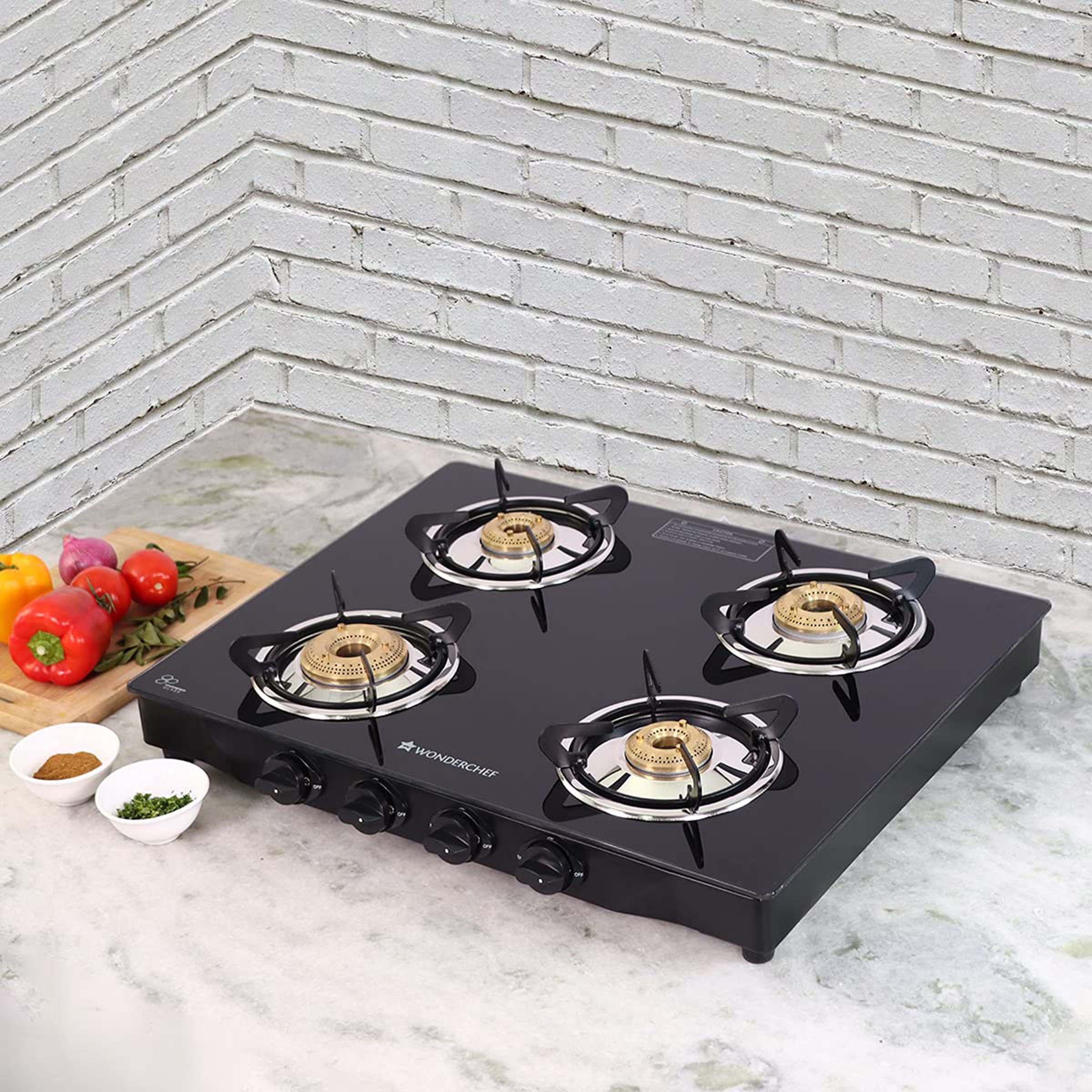 WONDERCHEF Glory Toughened Glass Top 4 Burner Manual Gas Stove (Heat Resistant Legs, Black)_6