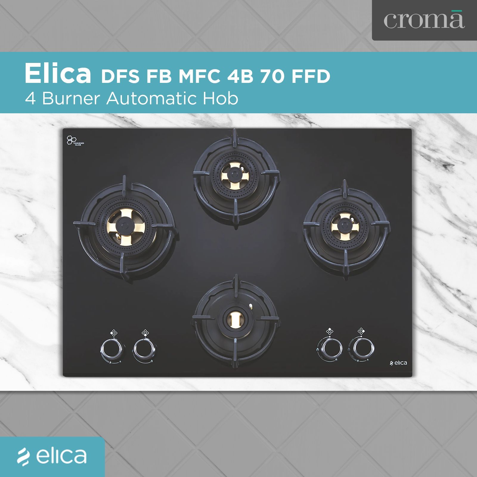 Elica DFS FB MFC 4B 70 FFD 4 Burner Automatic Hob (Multi Flame Control, Black)_4