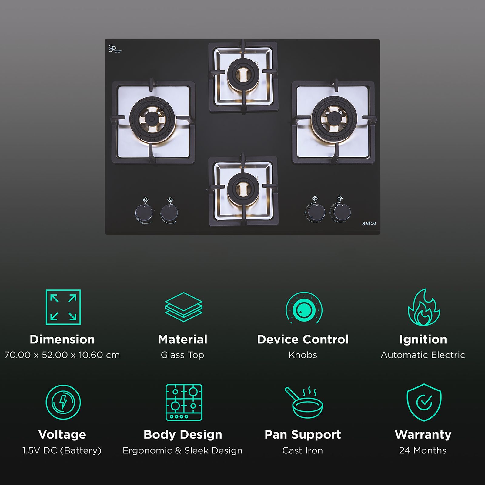 Elica IND FLEXI FB 470 DX DFS Glass Top 4 Burner Automatic Electric Hob (360 Degree Revolving Nozzle, Black)_3