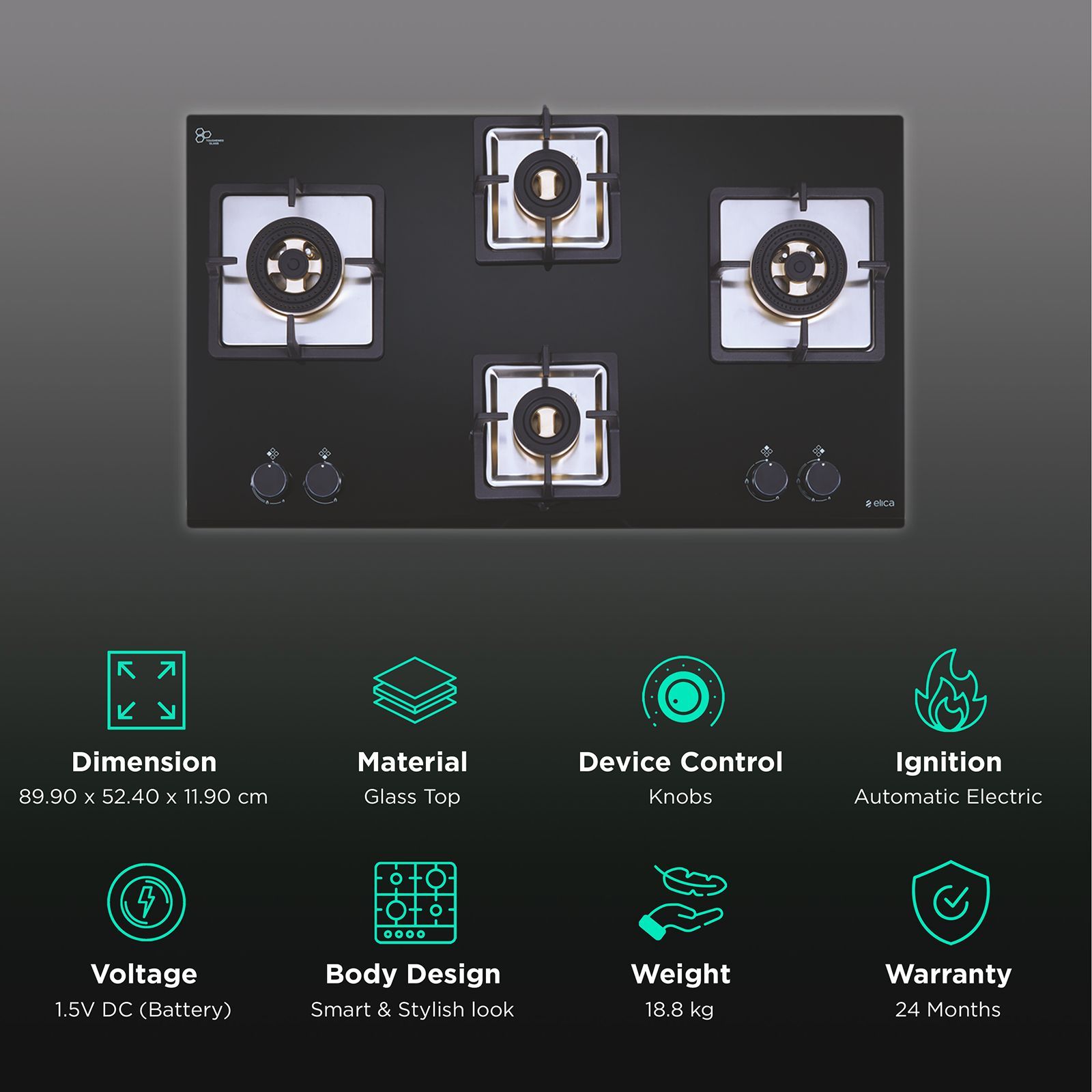 Elica IND FLEXI FB 491 DX DFS Glass Top 4 Burner Automatic Electric Hob (Knob Control, Black) Elica IND FLEXI FB 491 DX DFS Glass Top 4 Burner Automatic Electric Hob (Knob Control, Black)_3