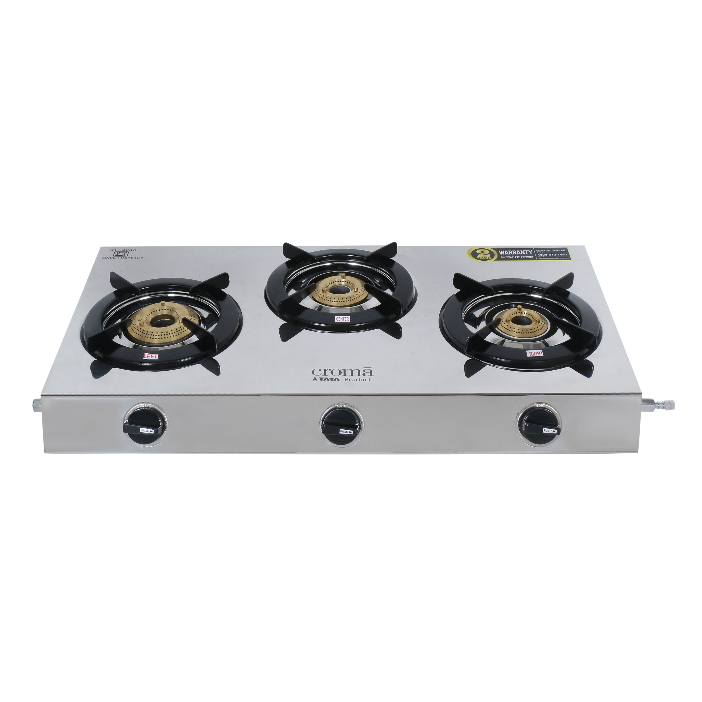 Croma 3 Burner Manual Gas Stove (Stainless Steel, Silver)_1