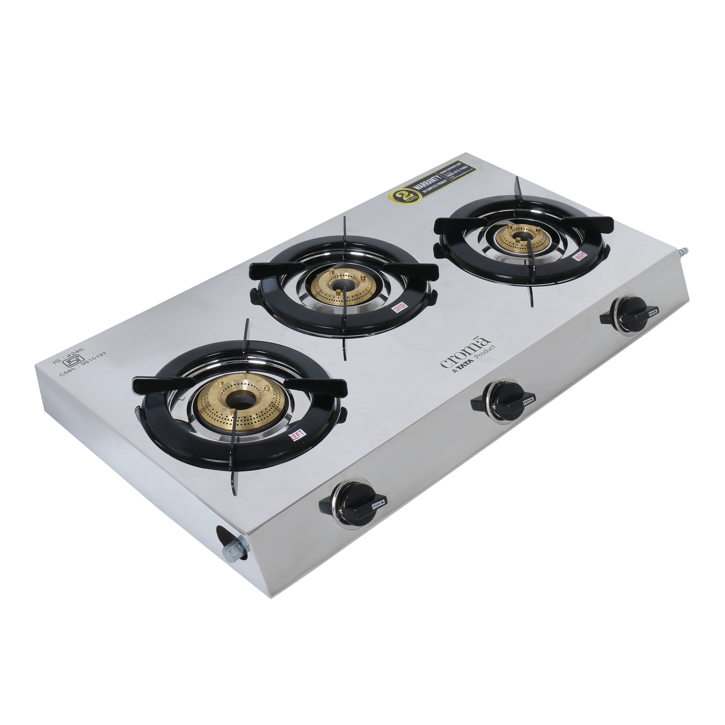 Croma 3 Burner Manual Gas Stove (Stainless Steel, Silver)_8