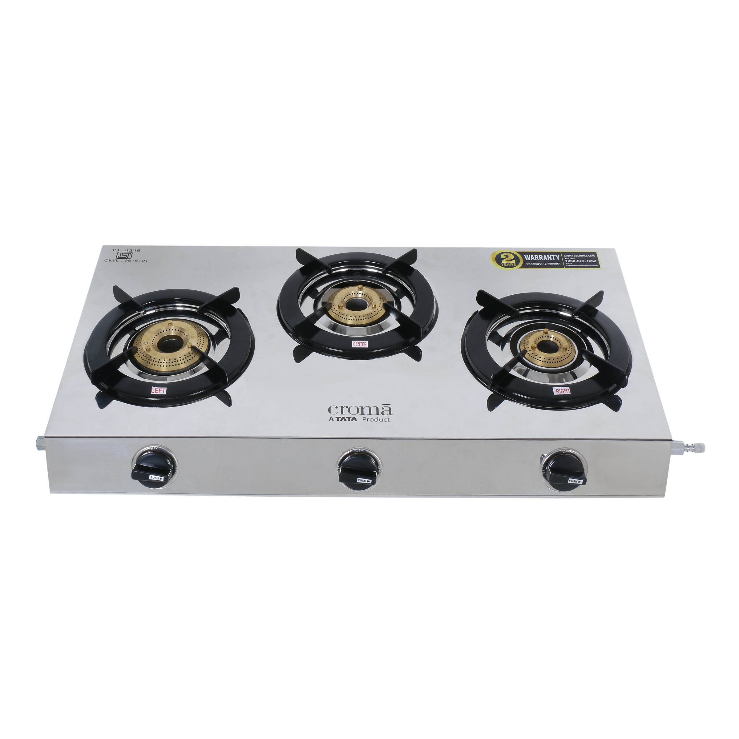 Croma 3 Burner Manual Gas Stove (Stainless Steel, Silver)_5