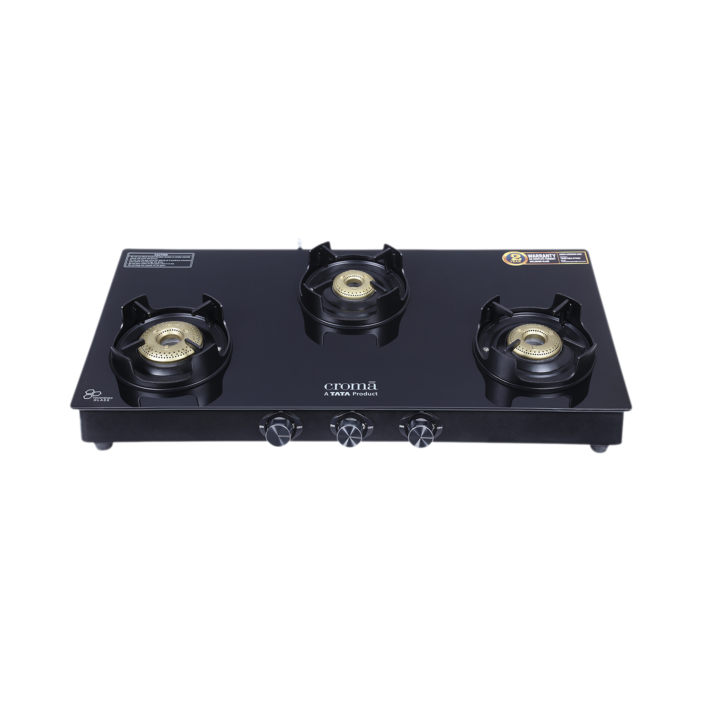 Croma Toughened Glass Top 3 Burner Manual Gas Stove (Rust Proof, Black) Croma Toughened Glass Top 3 Burner Manual Gas Stove (Rust Proof, Black)_1
