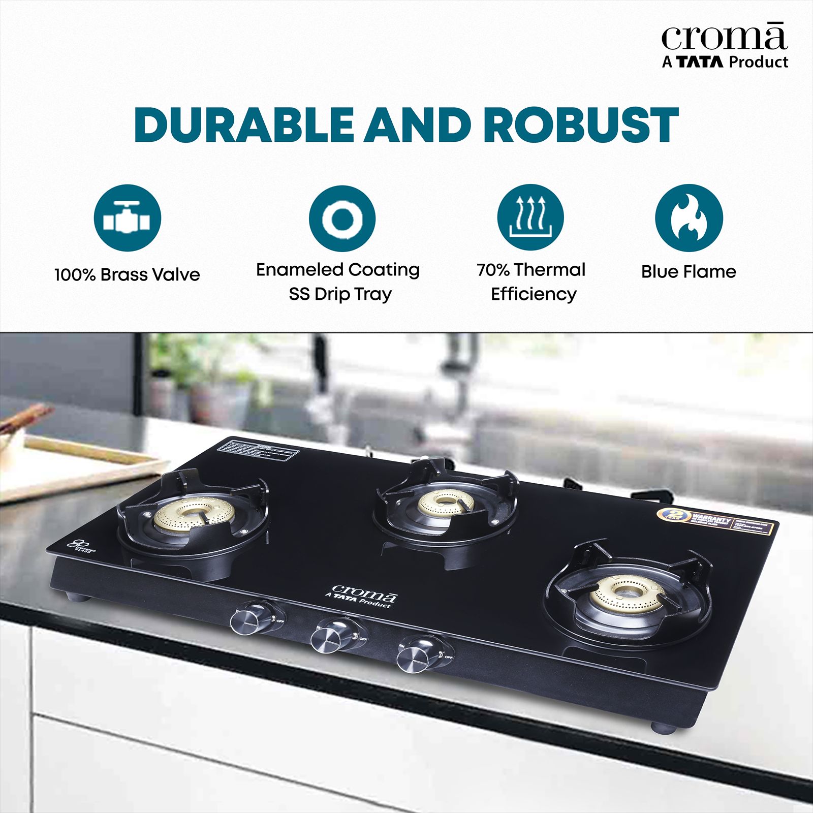 Croma Toughened Glass Top 3 Burner Manual Gas Stove (Rust Proof, Black) Croma Toughened Glass Top 3 Burner Manual Gas Stove (Rust Proof, Black)_11