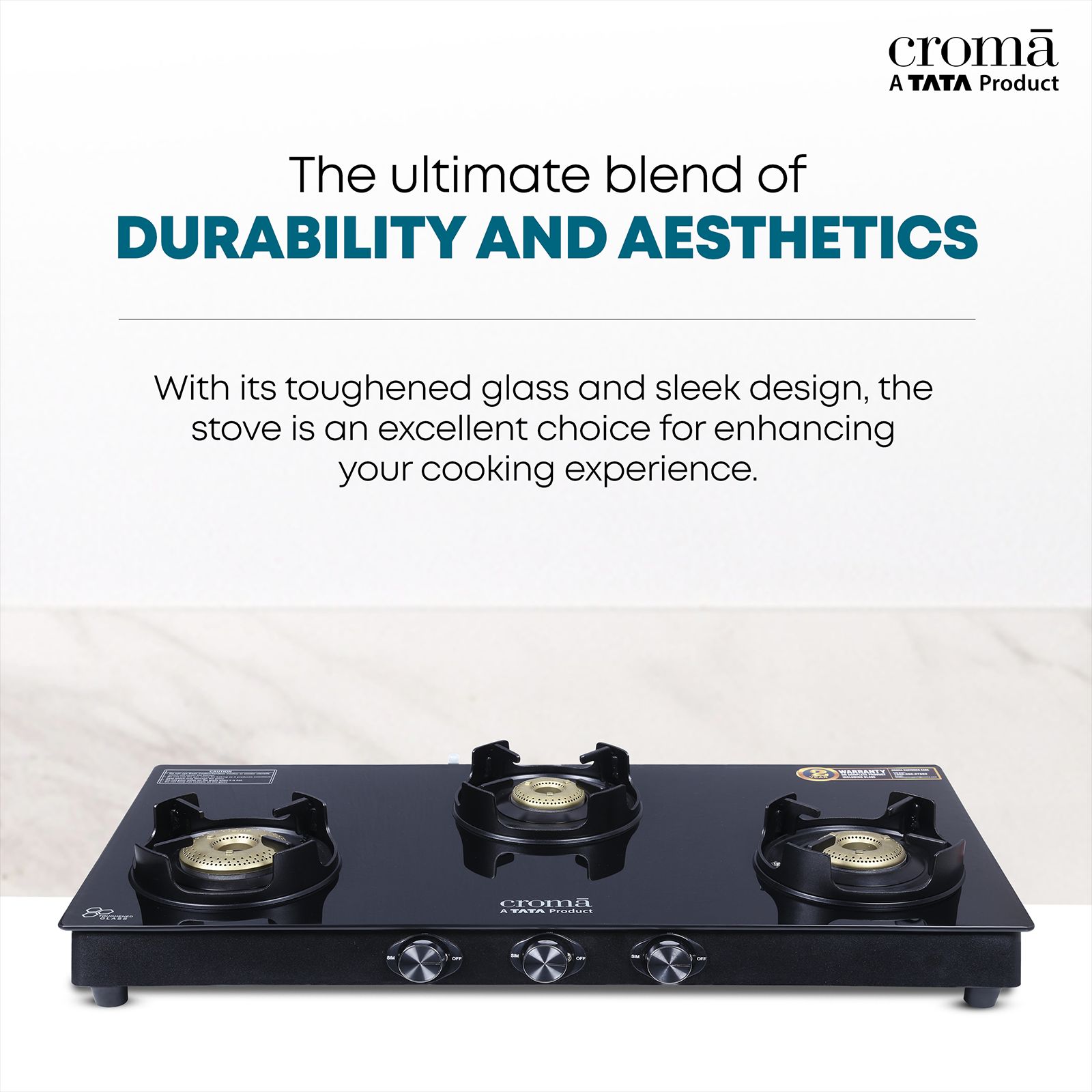Croma Toughened Glass Top 3 Burner Manual Gas Stove (Rust Proof, Black) Croma Toughened Glass Top 3 Burner Manual Gas Stove (Rust Proof, Black)_13