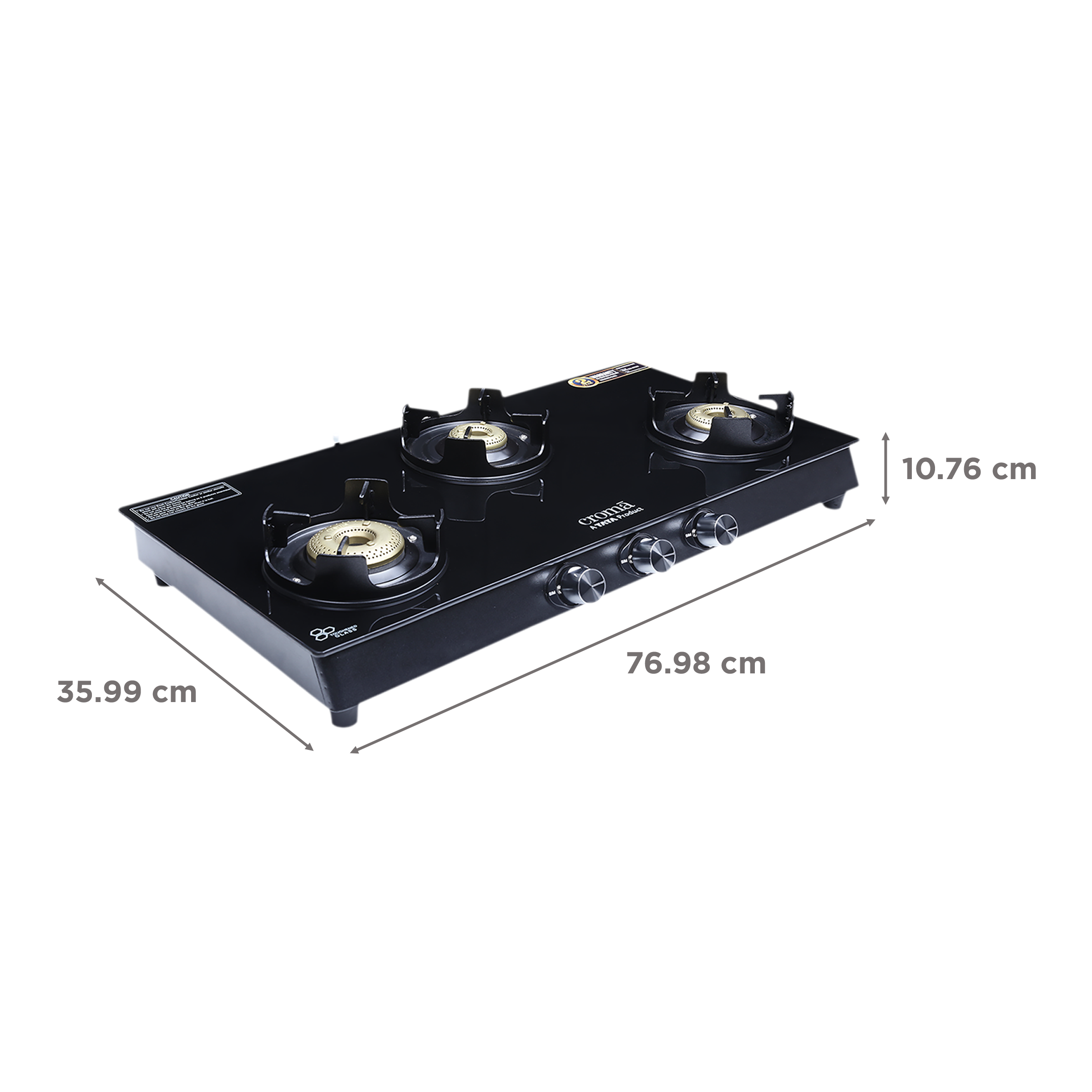 Croma Toughened Glass Top 3 Burner Manual Gas Stove (Rust Proof, Black) Croma Toughened Glass Top 3 Burner Manual Gas Stove (Rust Proof, Black)_2