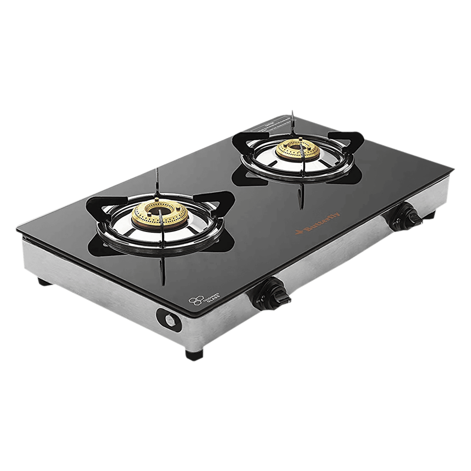 Butterfly Wave Toughened Glass Top 2 Burner Manual Gas Stove (Rust Free Pan Stand, Black)_8
